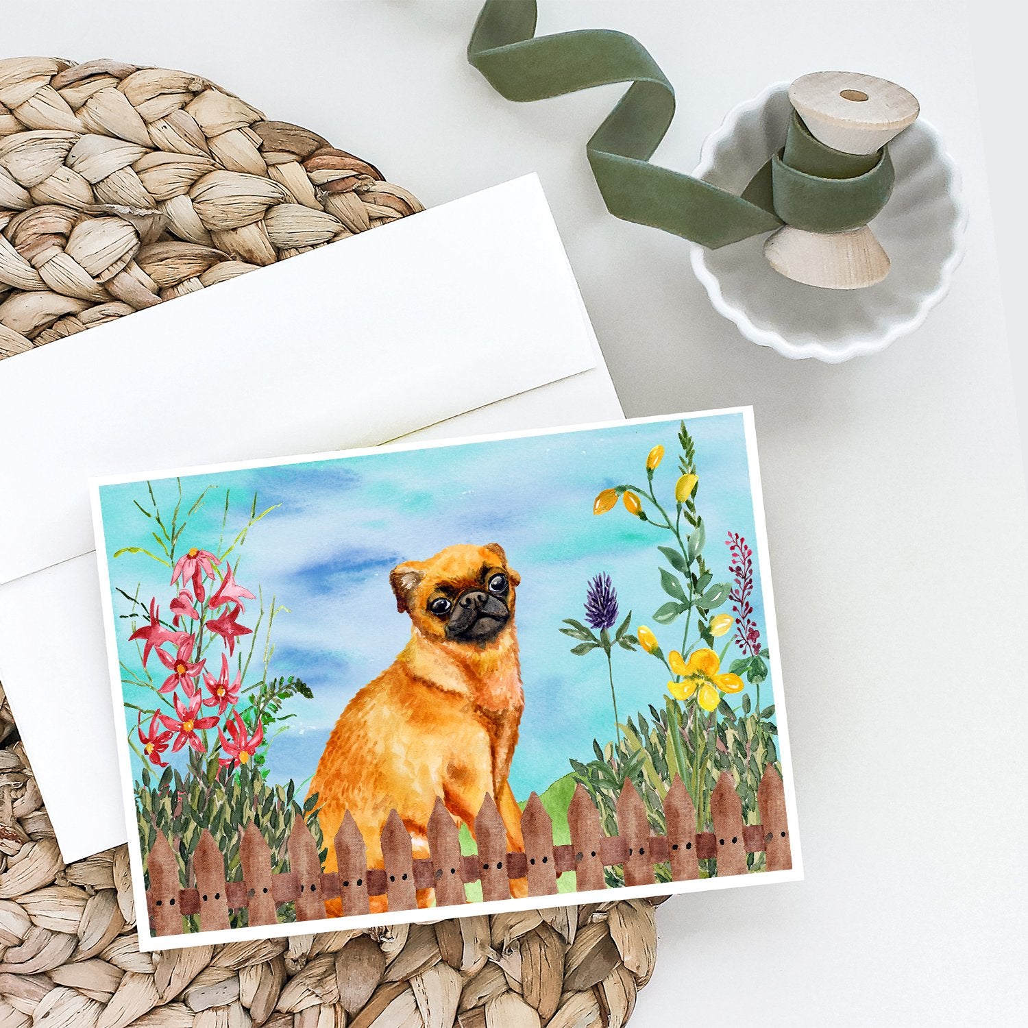 Small Brabant Griffon Spring Greeting Cards and Envelopes Pack of 8 - the-store.com