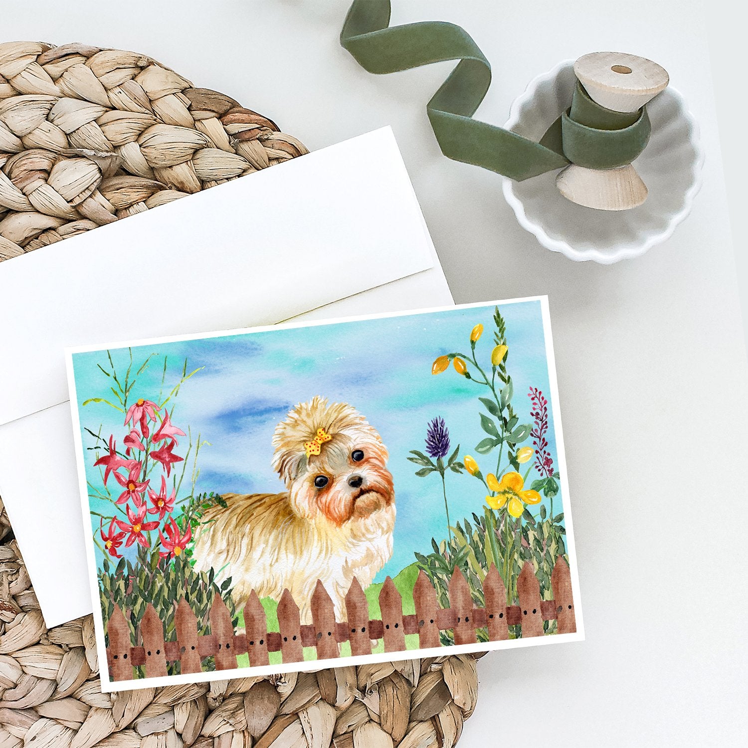Morkie Spring Greeting Cards and Envelopes Pack of 8 - the-store.com