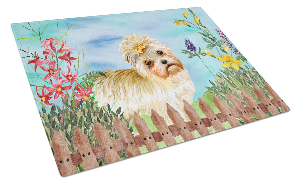 Morkie Spring Glass Cutting Board Large CK1230LCB by Caroline&#39;s Treasures