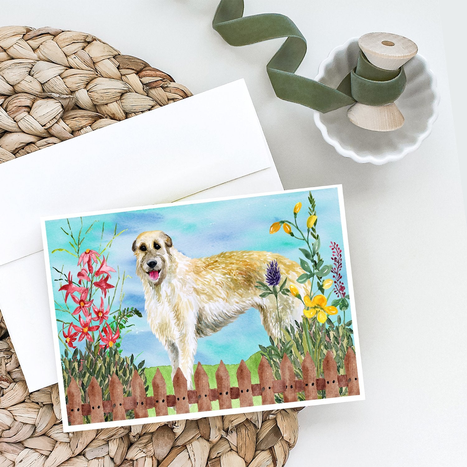 Irish Wolfhound Spring Greeting Cards and Envelopes Pack of 8 - the-store.com