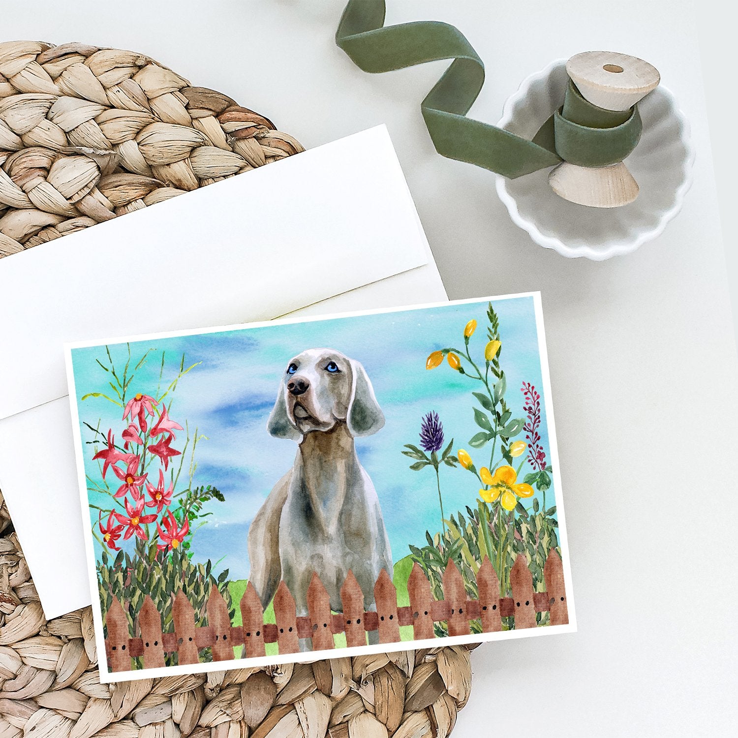 Weimaraner Spring Greeting Cards and Envelopes Pack of 8 - the-store.com