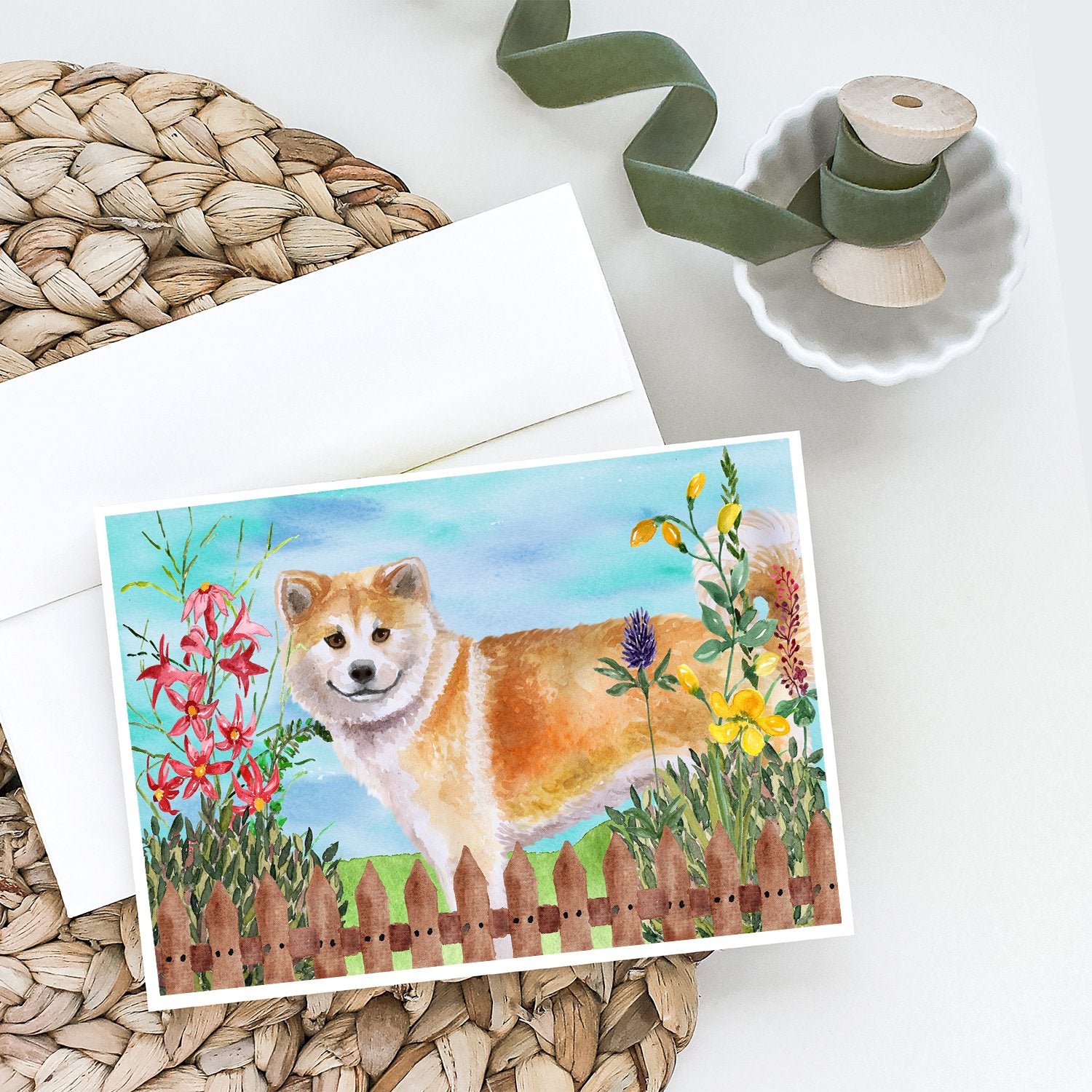 Shiba Inu Spring Greeting Cards and Envelopes Pack of 8 - the-store.com