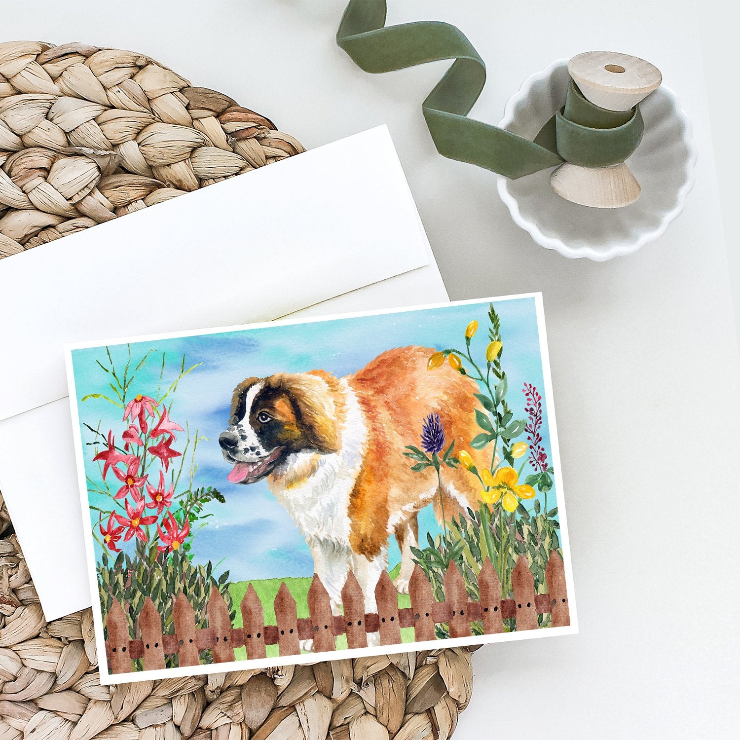 Saint Bernard Spring Greeting Cards and Envelopes Pack of 8 - the-store.com