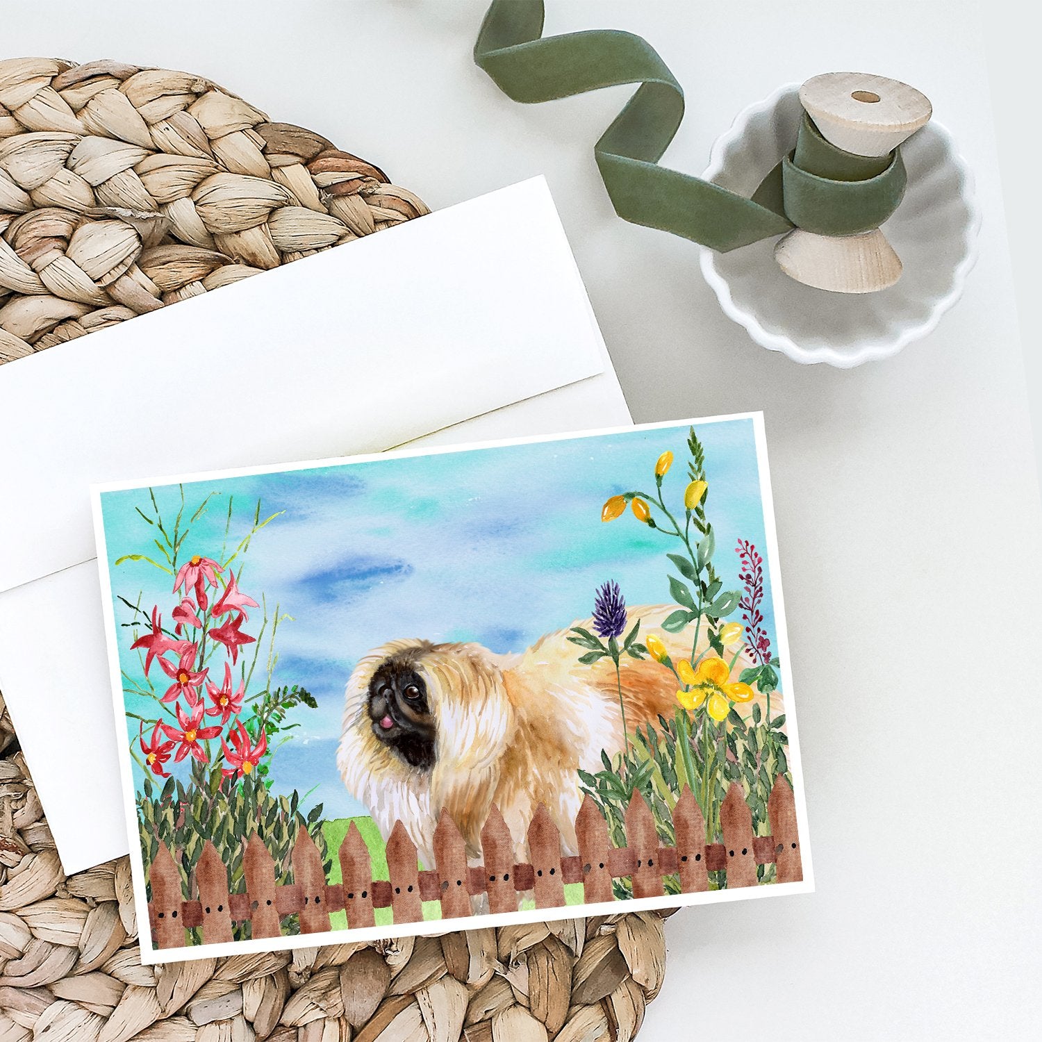Pekingese Spring Greeting Cards and Envelopes Pack of 8 - the-store.com