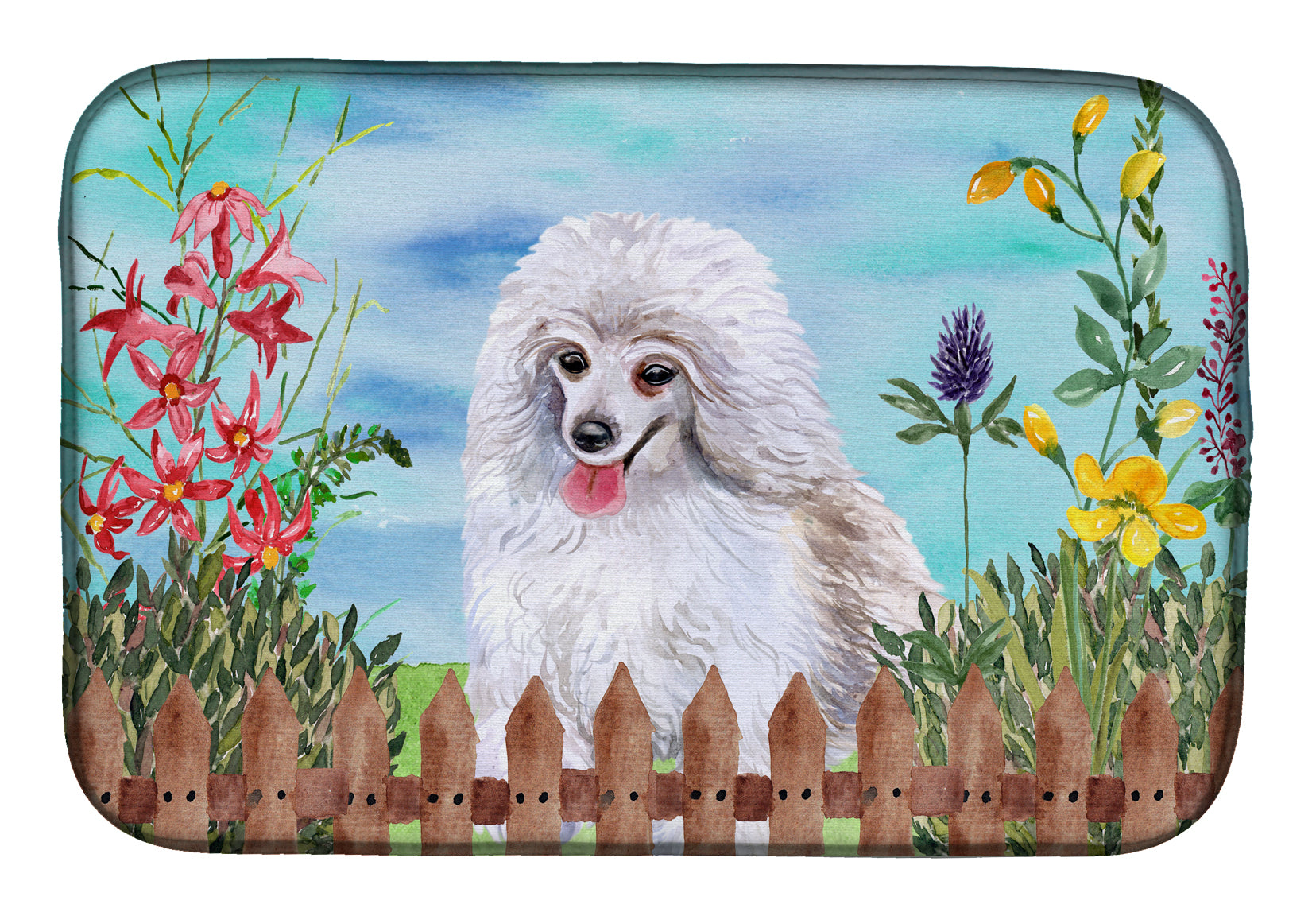 Medium White Poodle Spring Dish Drying Mat CK1245DDM  the-store.com.