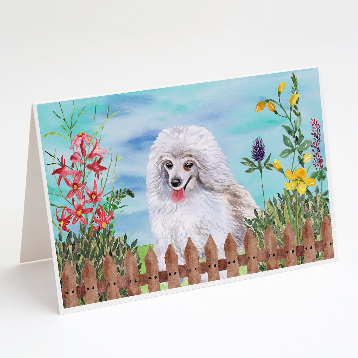 Buy this Medium White Poodle Spring Greeting Cards and Envelopes Pack of 8