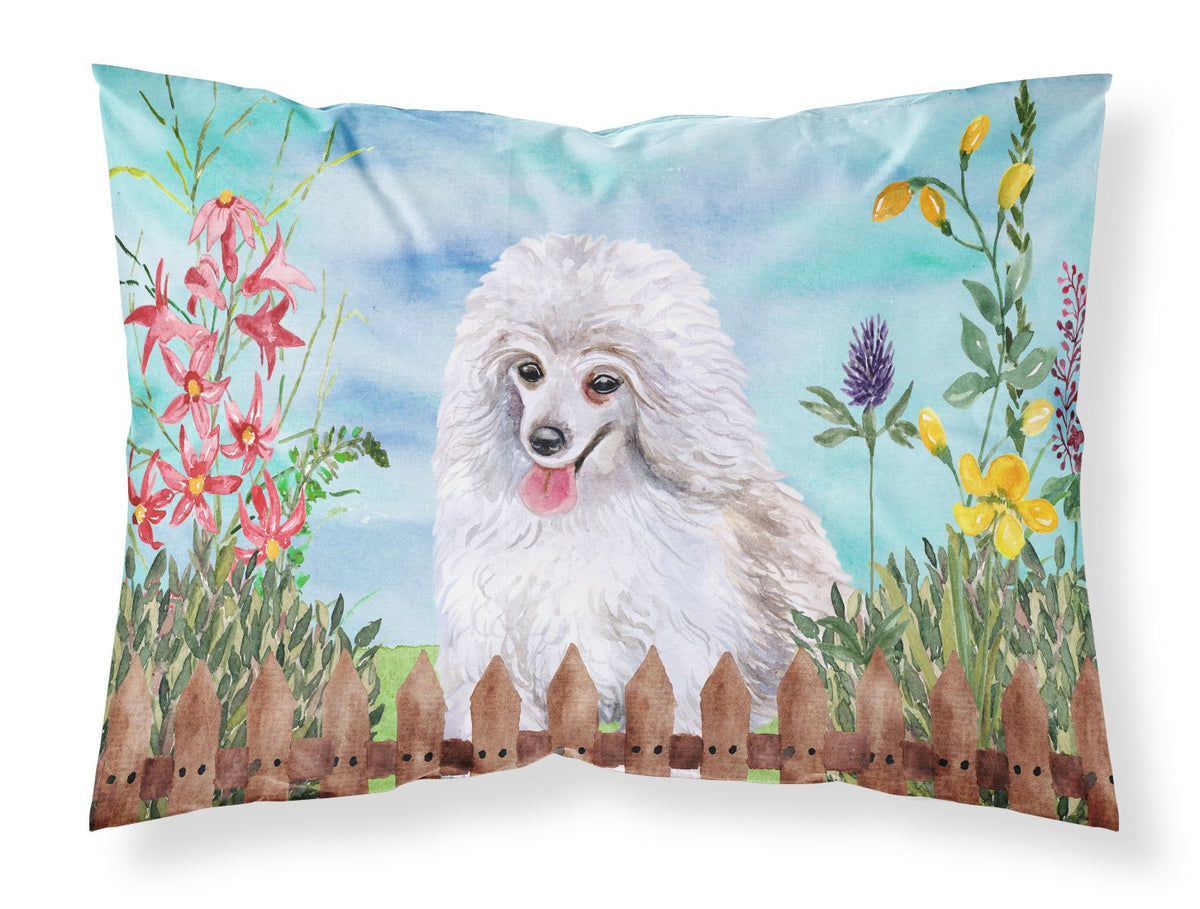 Medium White Poodle Spring Fabric Standard Pillowcase CK1245PILLOWCASE by Caroline&#39;s Treasures