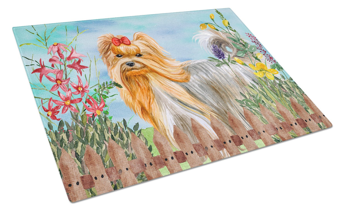 Yorkshire Terrier Spring Glass Cutting Board Large CK1247LCB by Caroline&#39;s Treasures