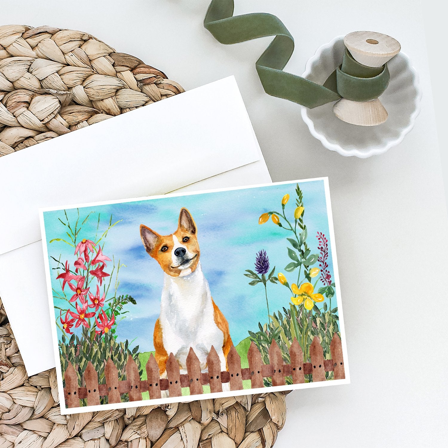 Basenji Spring Greeting Cards and Envelopes Pack of 8 - the-store.com