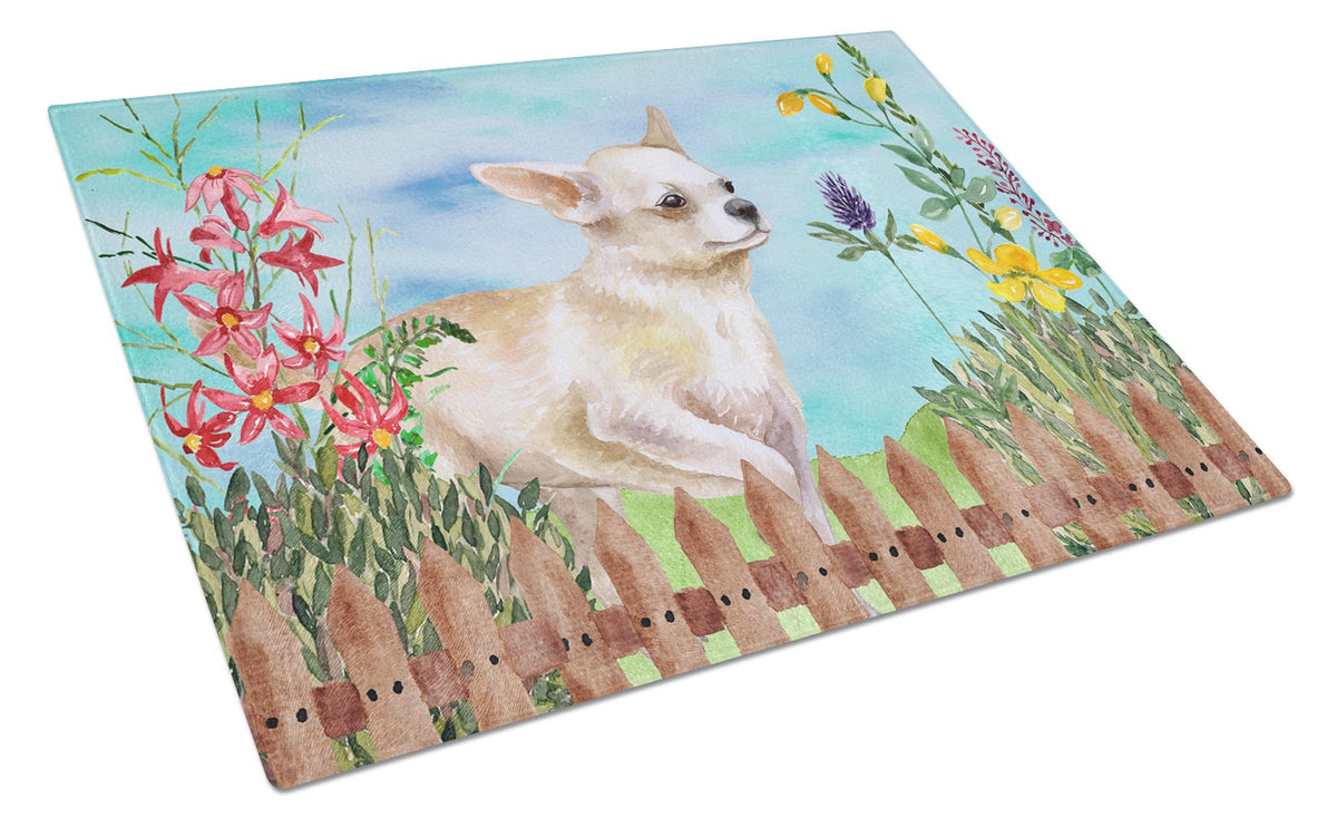 Chihuahua Leg up Spring Glass Cutting Board Large CK1259LCB by Caroline&#39;s Treasures