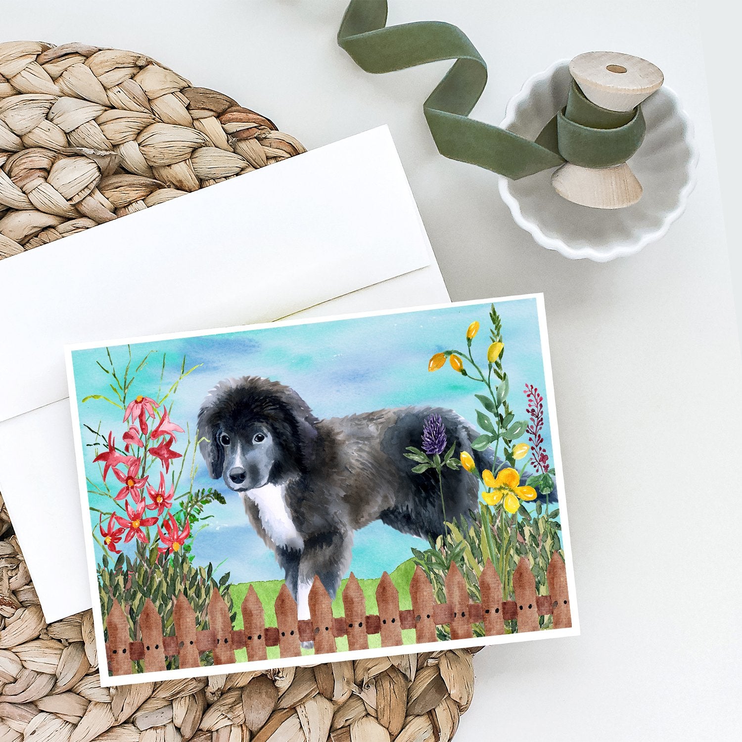Newfoundland Puppy Spring Greeting Cards and Envelopes Pack of 8 - the-store.com