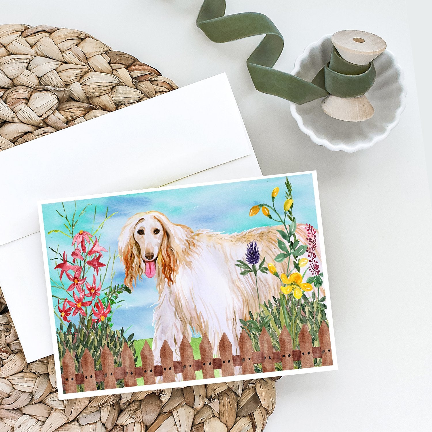 Afghan Hound Spring Greeting Cards and Envelopes Pack of 8 - the-store.com