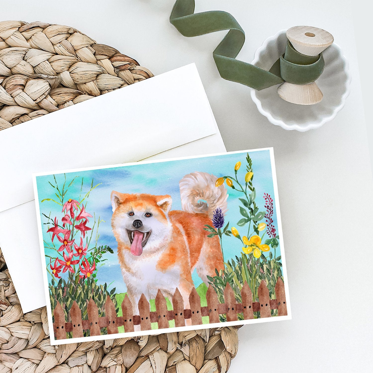 Akita Spring Greeting Cards and Envelopes Pack of 8 - the-store.com