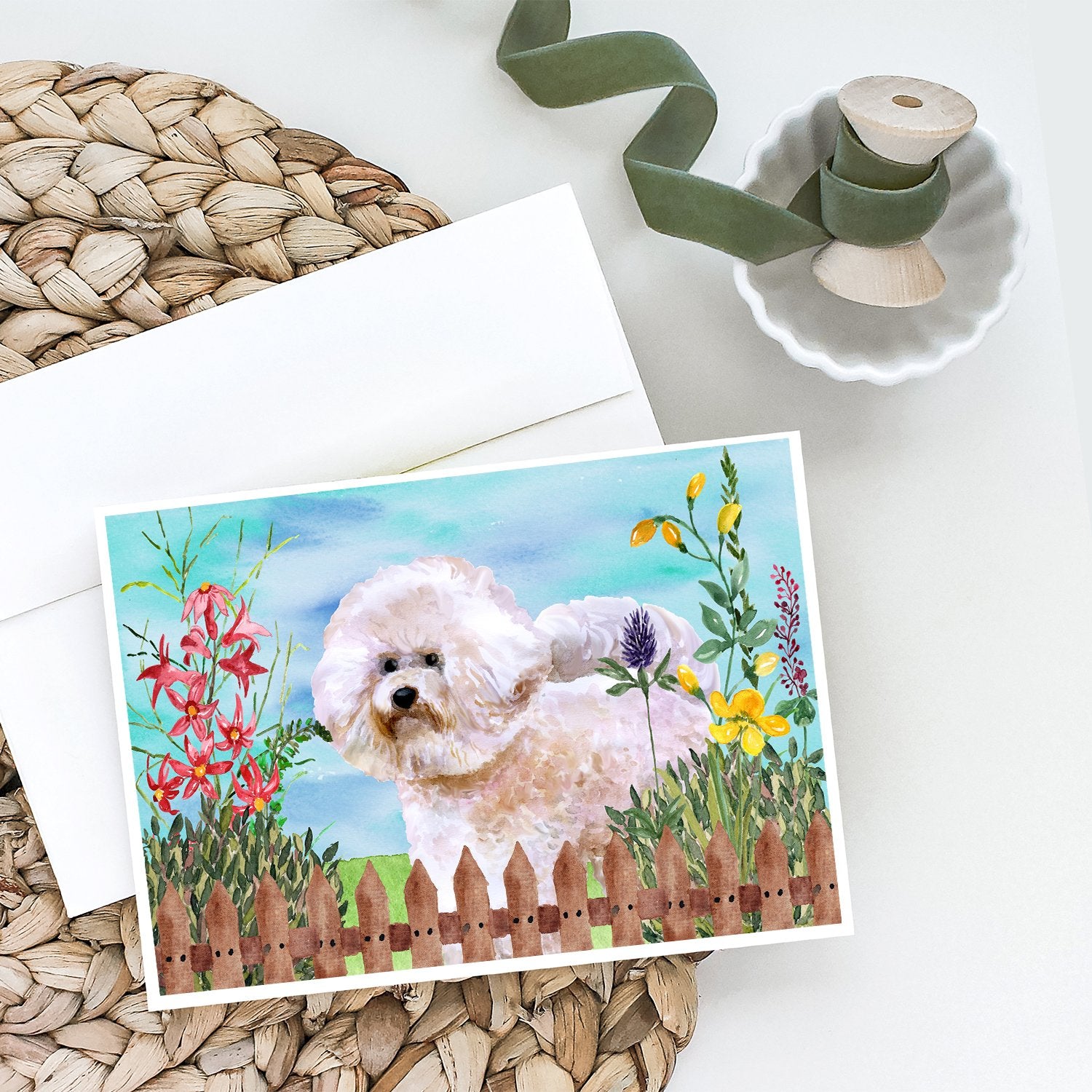 Bichon Frise #2 Spring Greeting Cards and Envelopes Pack of 8 - the-store.com