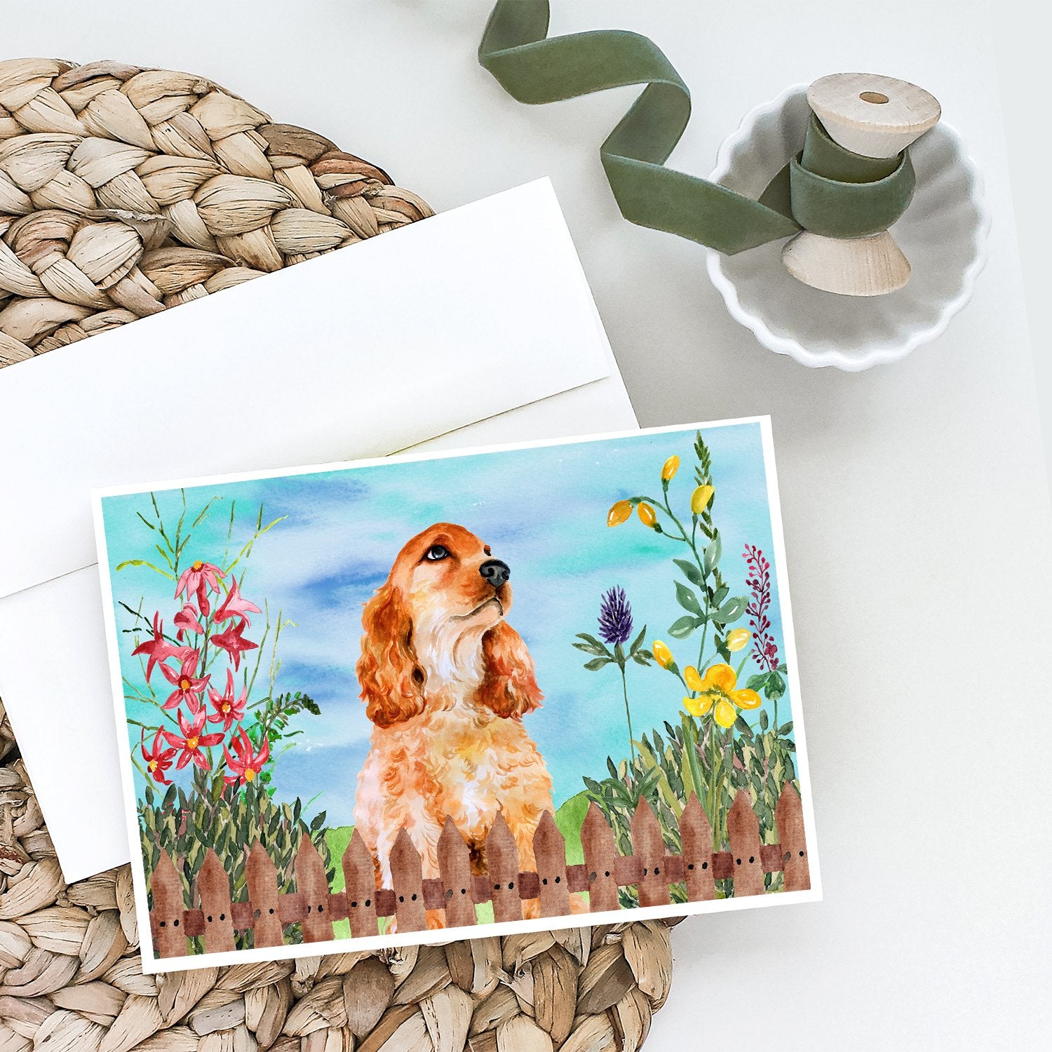 Cocker Spaniel Spring Greeting Cards and Envelopes Pack of 8 - the-store.com