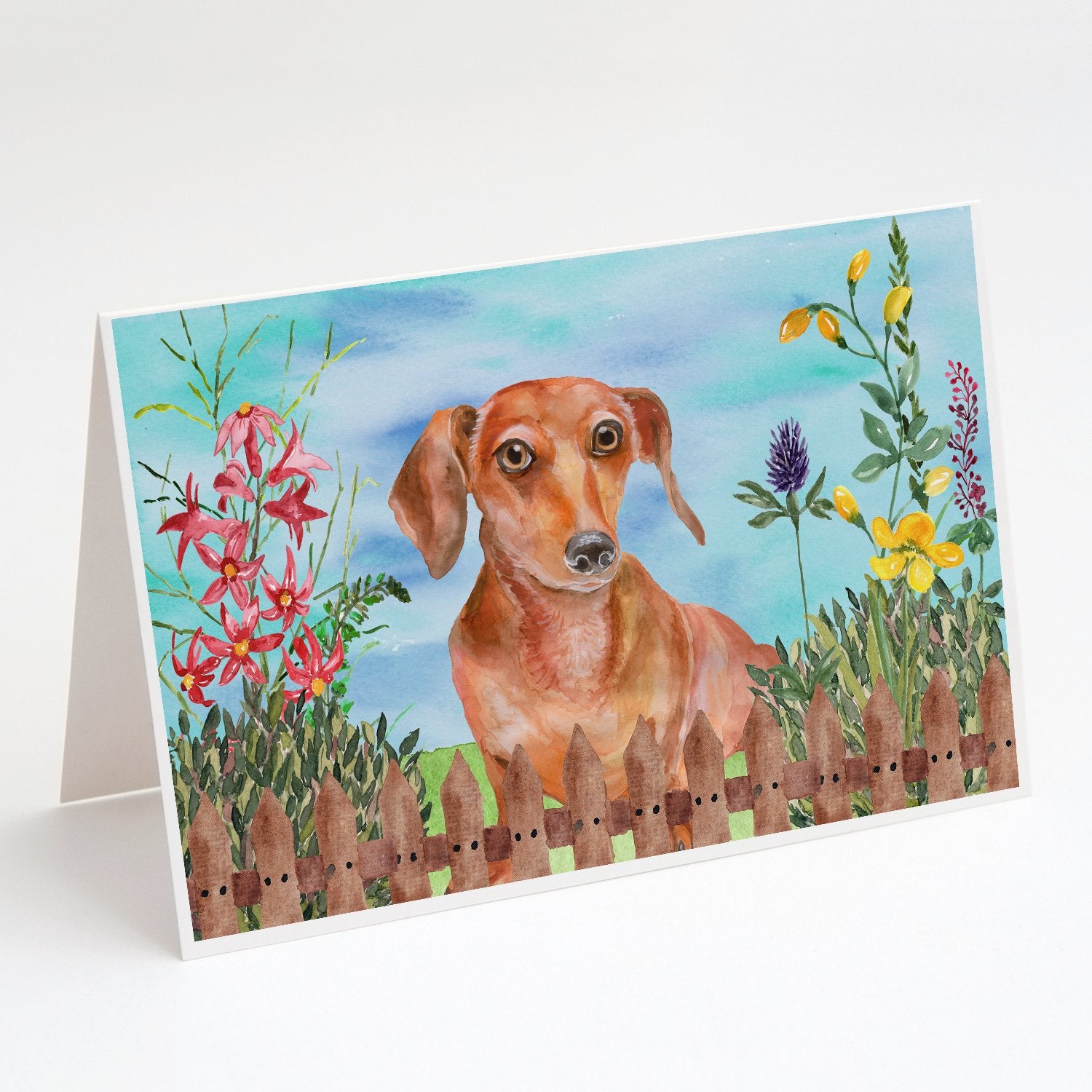 Buy this Red Dachshund Spring Greeting Cards and Envelopes Pack of 8
