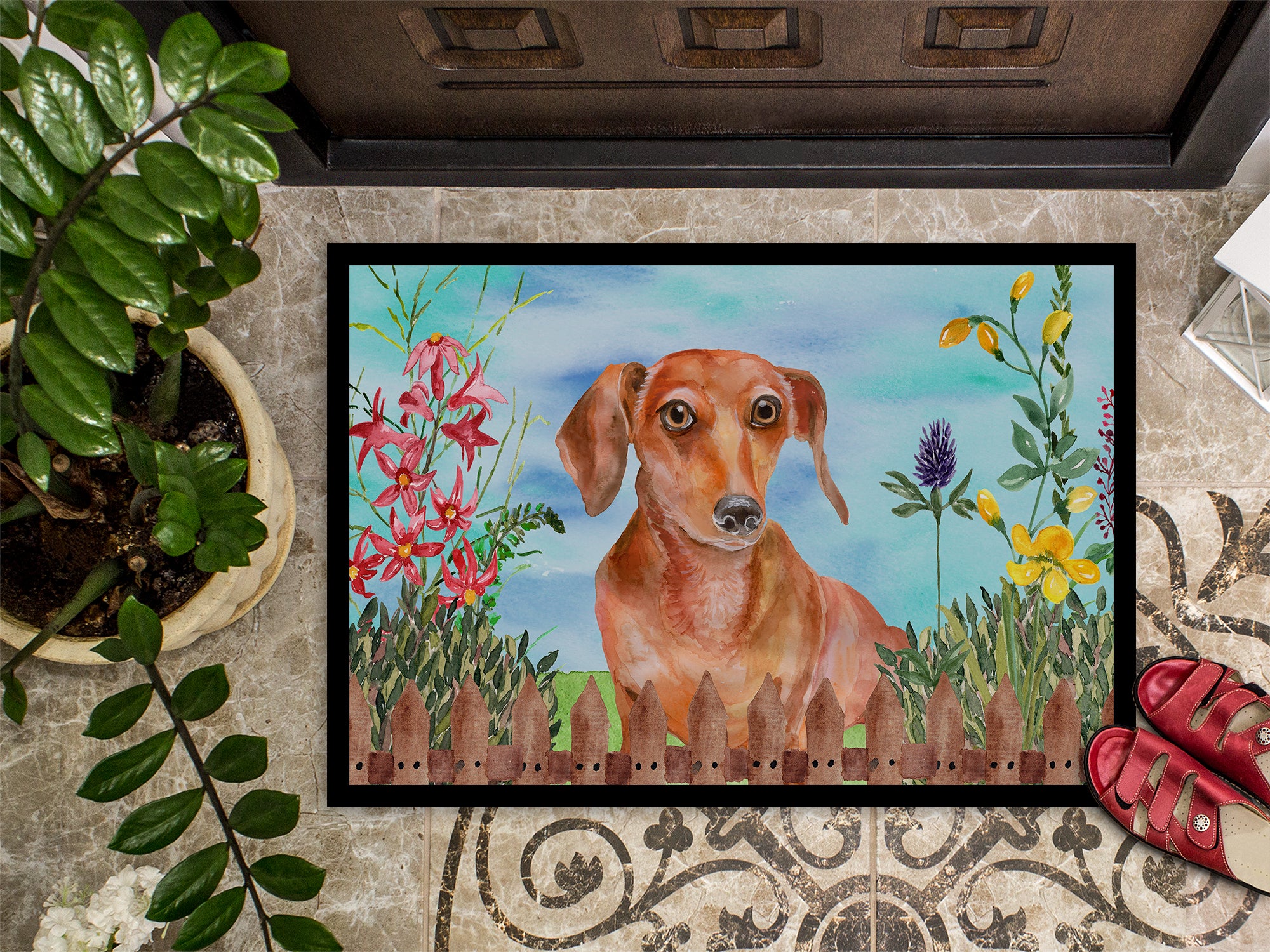 Red Dachshund Spring Indoor or Outdoor Mat 18x27 CK1269MAT - the-store.com