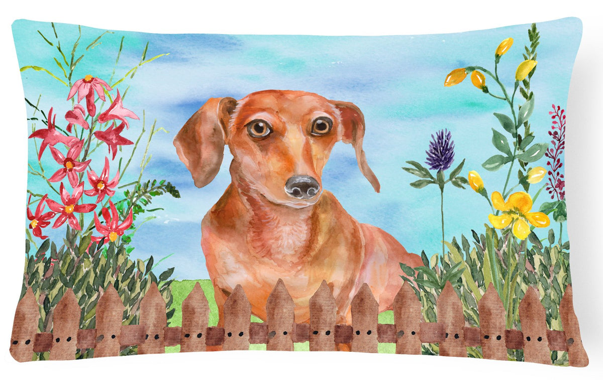 Red Dachshund Spring Canvas Fabric Decorative Pillow CK1269PW1216 by Caroline&#39;s Treasures