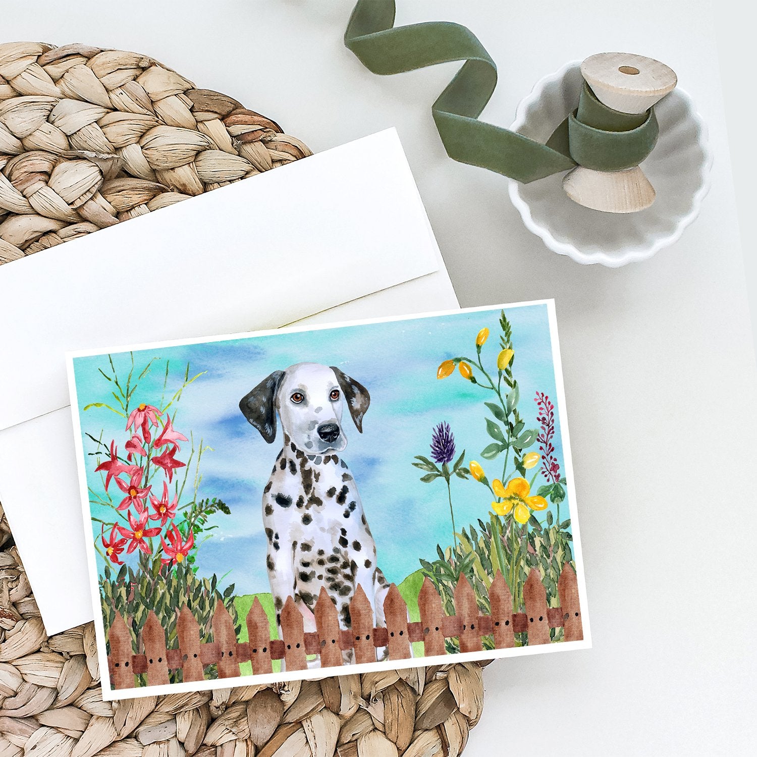 Dalmatian Puppy Spring Greeting Cards and Envelopes Pack of 8 - the-store.com