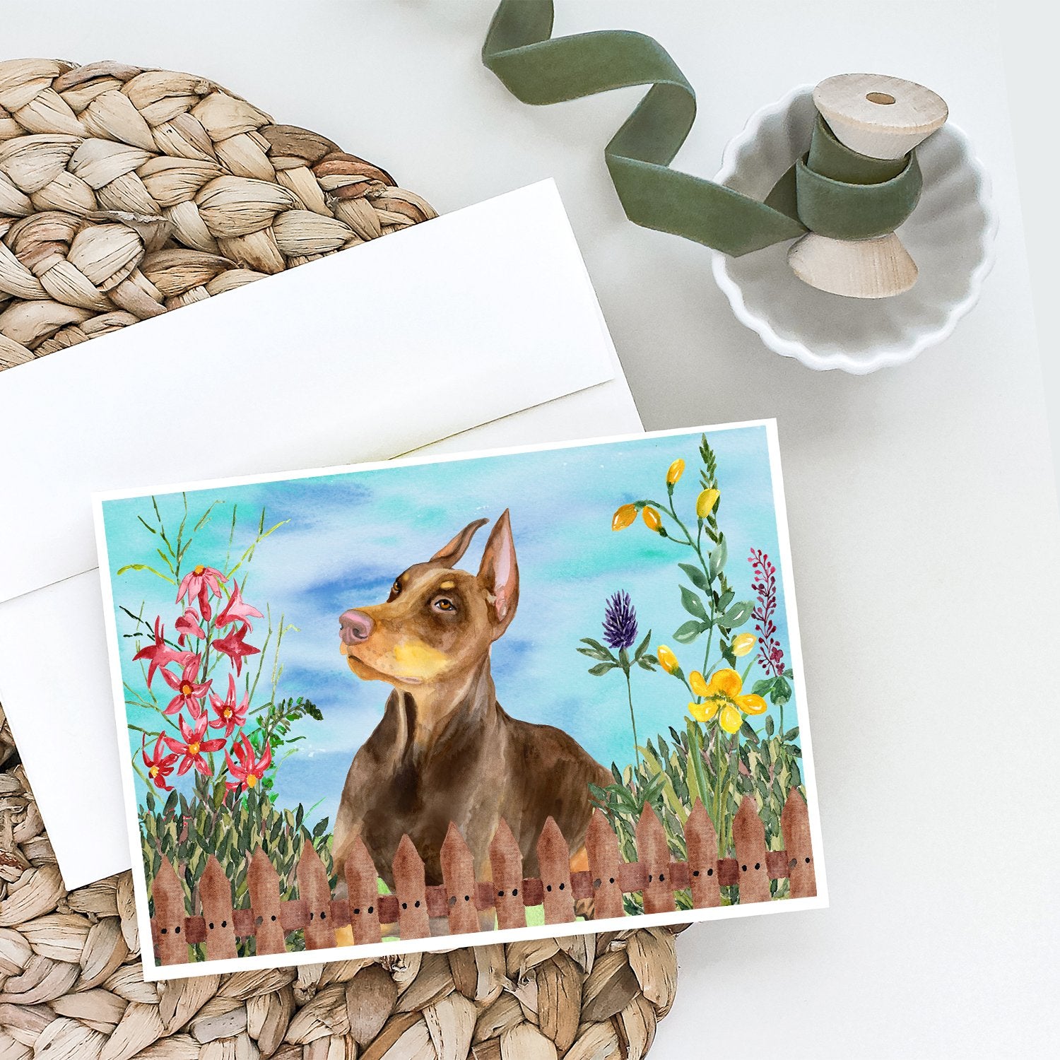 Doberman Pinscher Spring Greeting Cards and Envelopes Pack of 8 - the-store.com