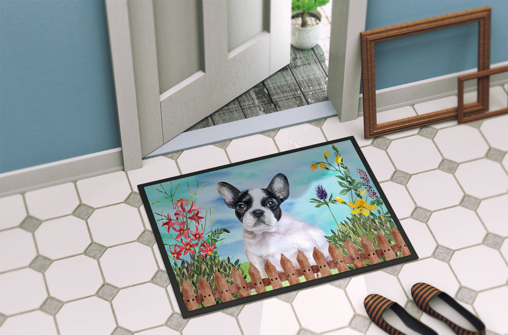 French Bulldog Black White Spring Indoor or Outdoor Mat 18x27 CK1272MAT - the-store.com