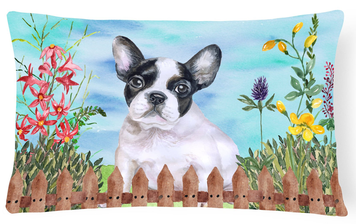 French Bulldog Black White Spring Canvas Fabric Decorative Pillow CK1272PW1216 by Caroline&#39;s Treasures