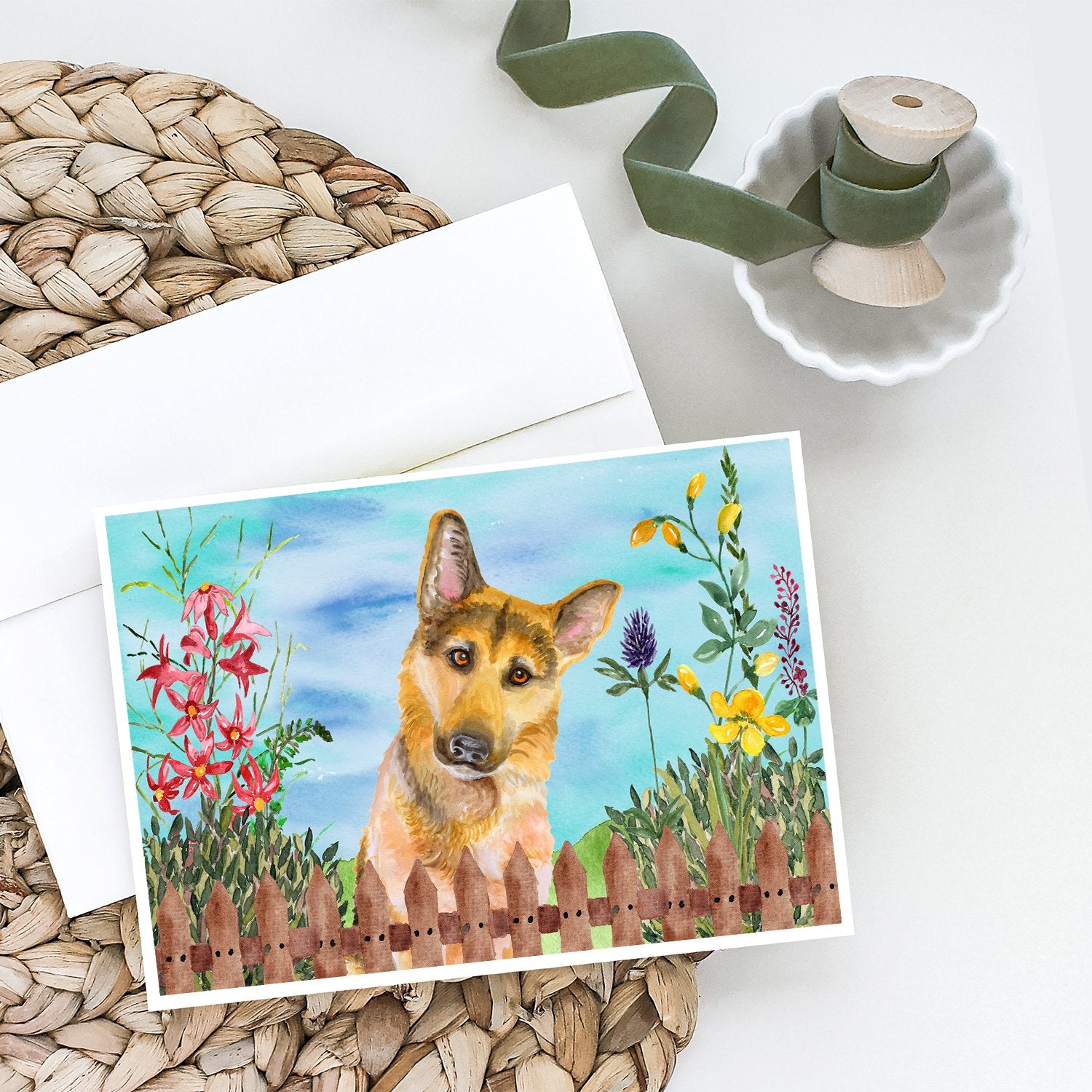 German Shepherd #2 Spring Greeting Cards and Envelopes Pack of 8 - the-store.com
