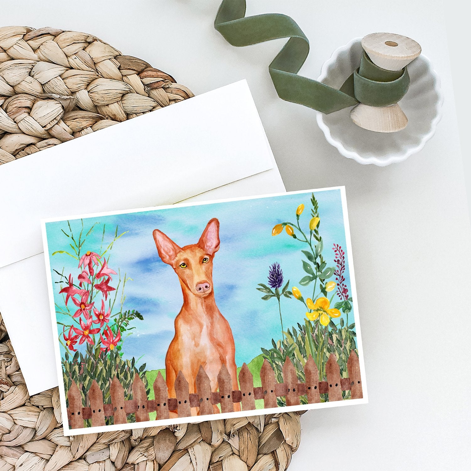 Caroline's Treasures Pharaoh Hound Spring Greeting Cards - Blank Note Cards – 8-Pack of Artist-Designed Cards with Envelopes