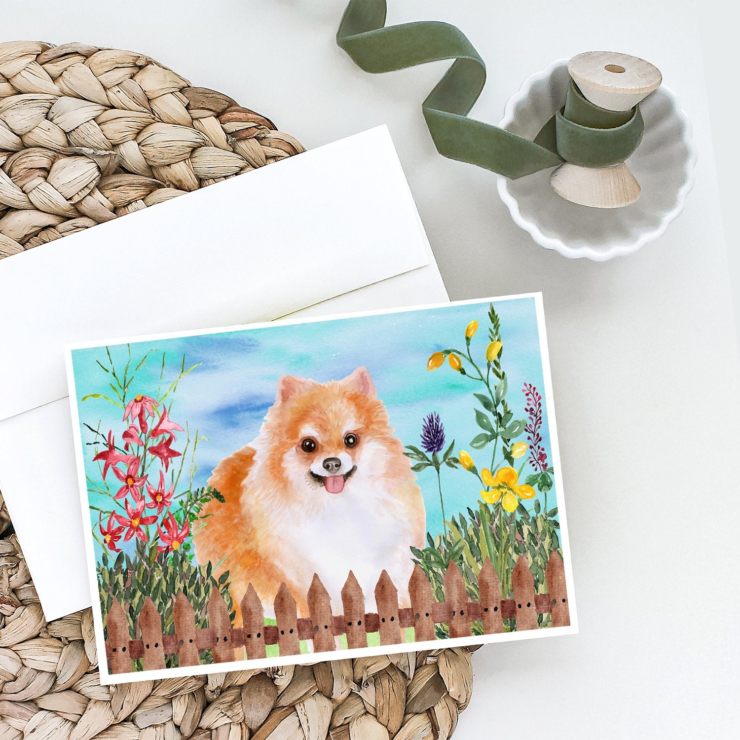 Pomeranian #2 Spring Greeting Cards and Envelopes Pack of 8 - the-store.com