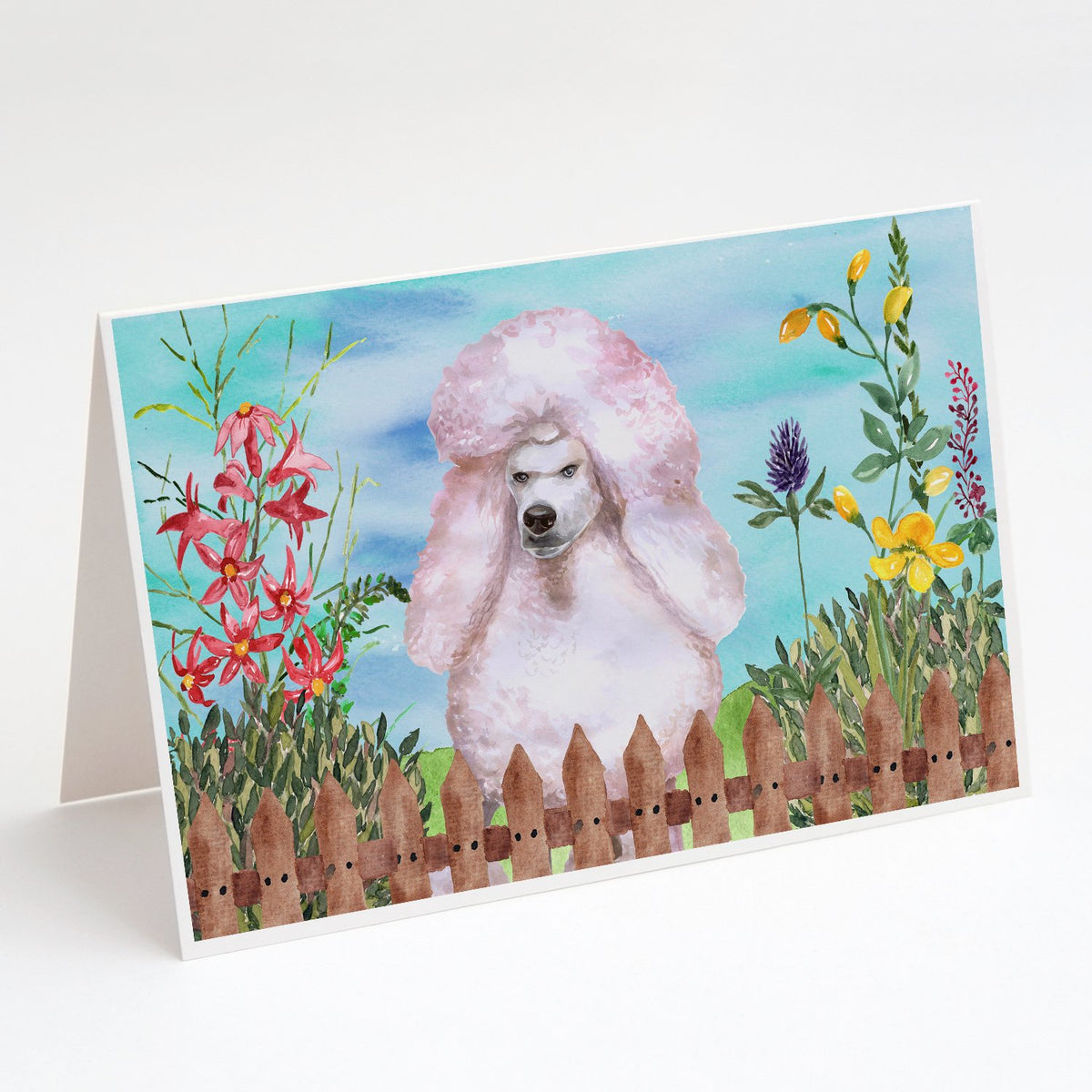 Buy this White Standard Poodle Spring Greeting Cards and Envelopes Pack of 8