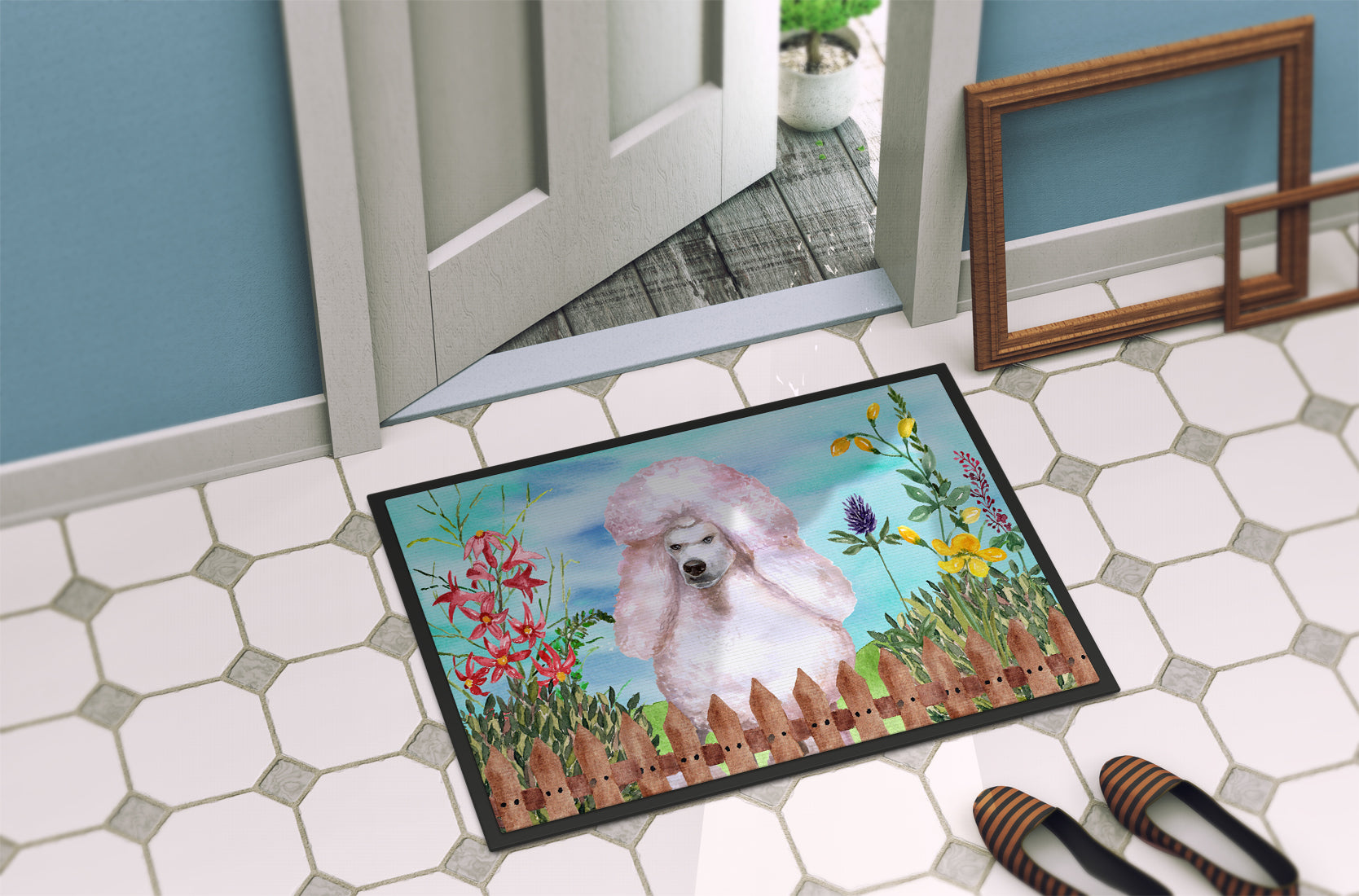 White Standard Poodle Spring Indoor or Outdoor Mat 18x27 CK1279MAT - the-store.com