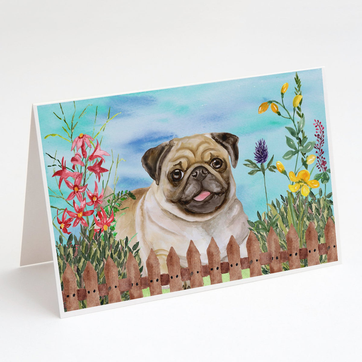 Buy this Fawn Pug Spring Greeting Cards and Envelopes Pack of 8
