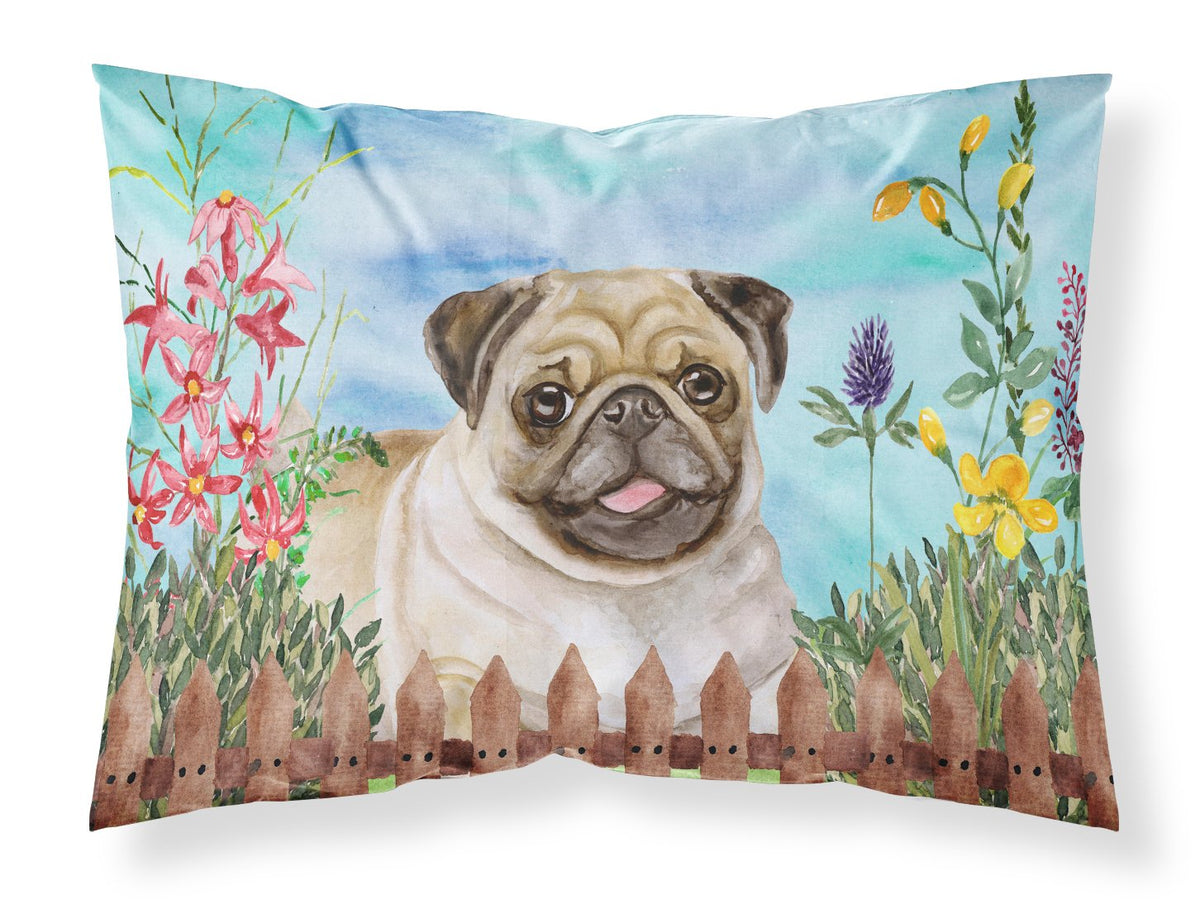 Fawn Pug Spring Fabric Standard Pillowcase CK1280PILLOWCASE by Caroline&#39;s Treasures