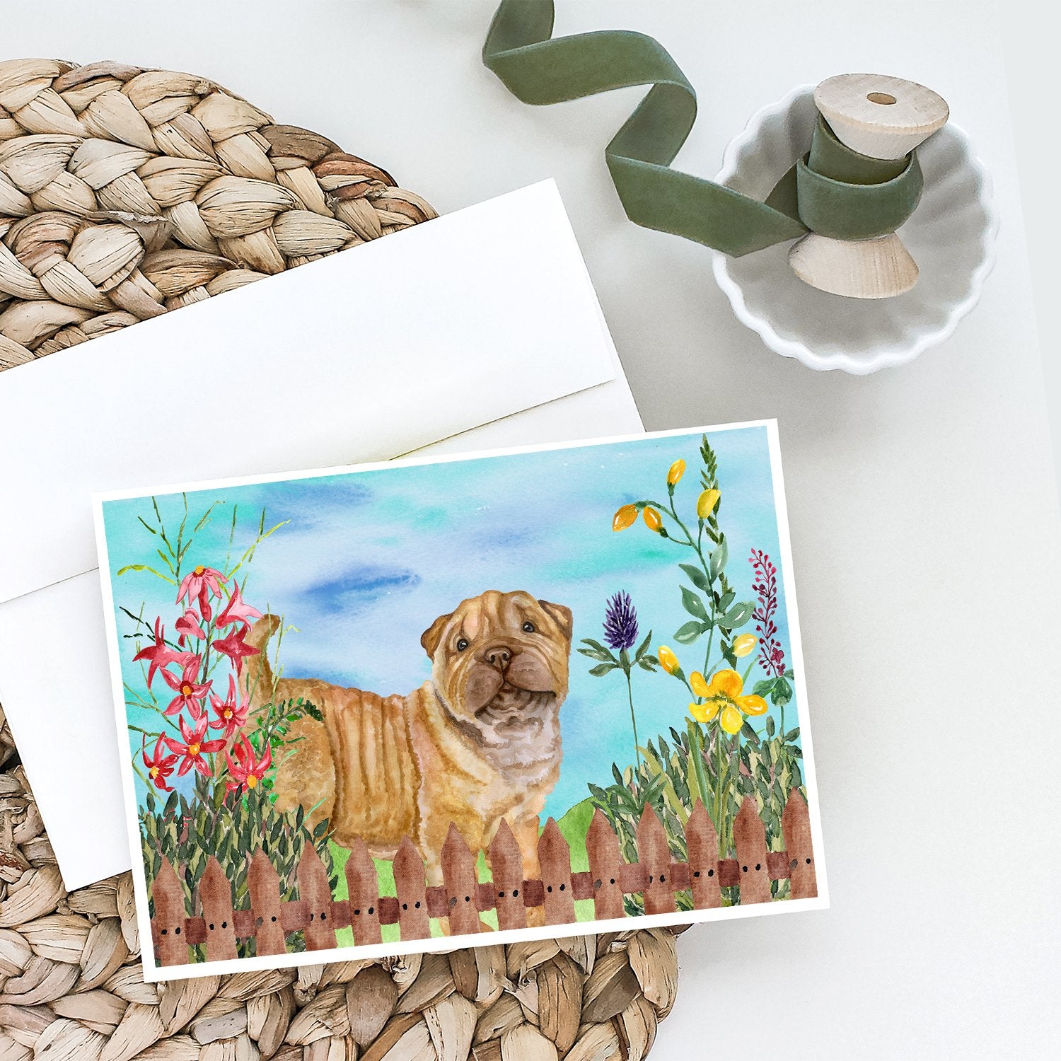Shar Pei Puppy Spring Greeting Cards and Envelopes Pack of 8 - the-store.com