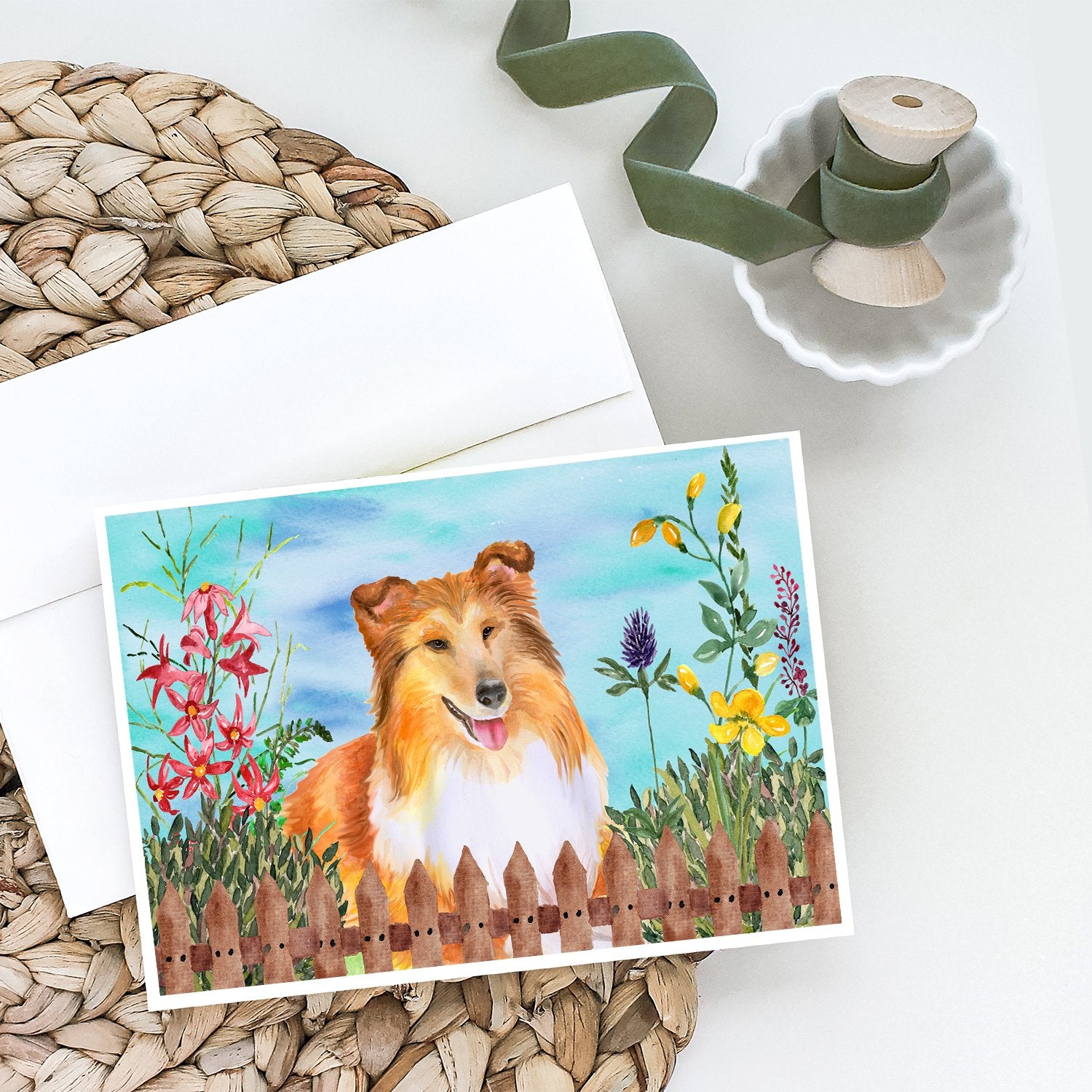 Sheltie Spring Greeting Cards and Envelopes Pack of 8 - the-store.com