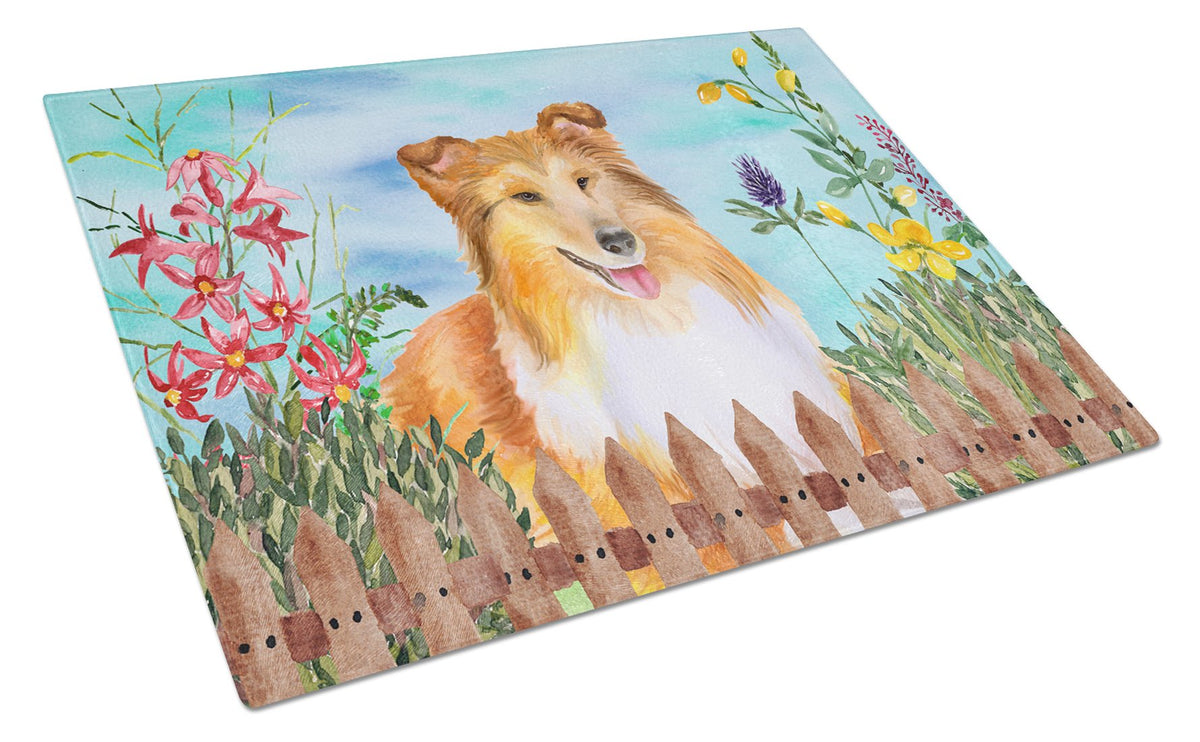 Sheltie Spring Glass Cutting Board Large CK1282LCB by Caroline&#39;s Treasures