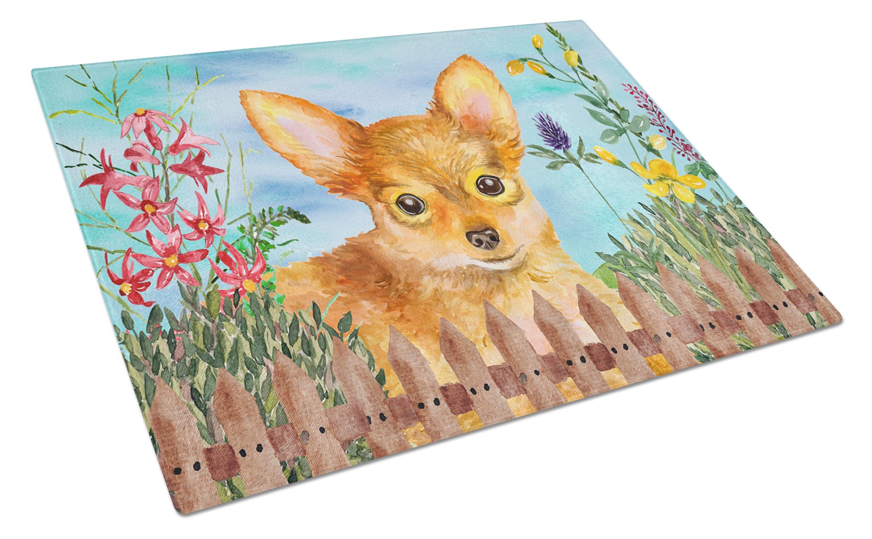 Toy Terrier Spring Glass Cutting Board Large CK1284LCB by Caroline's Treasures