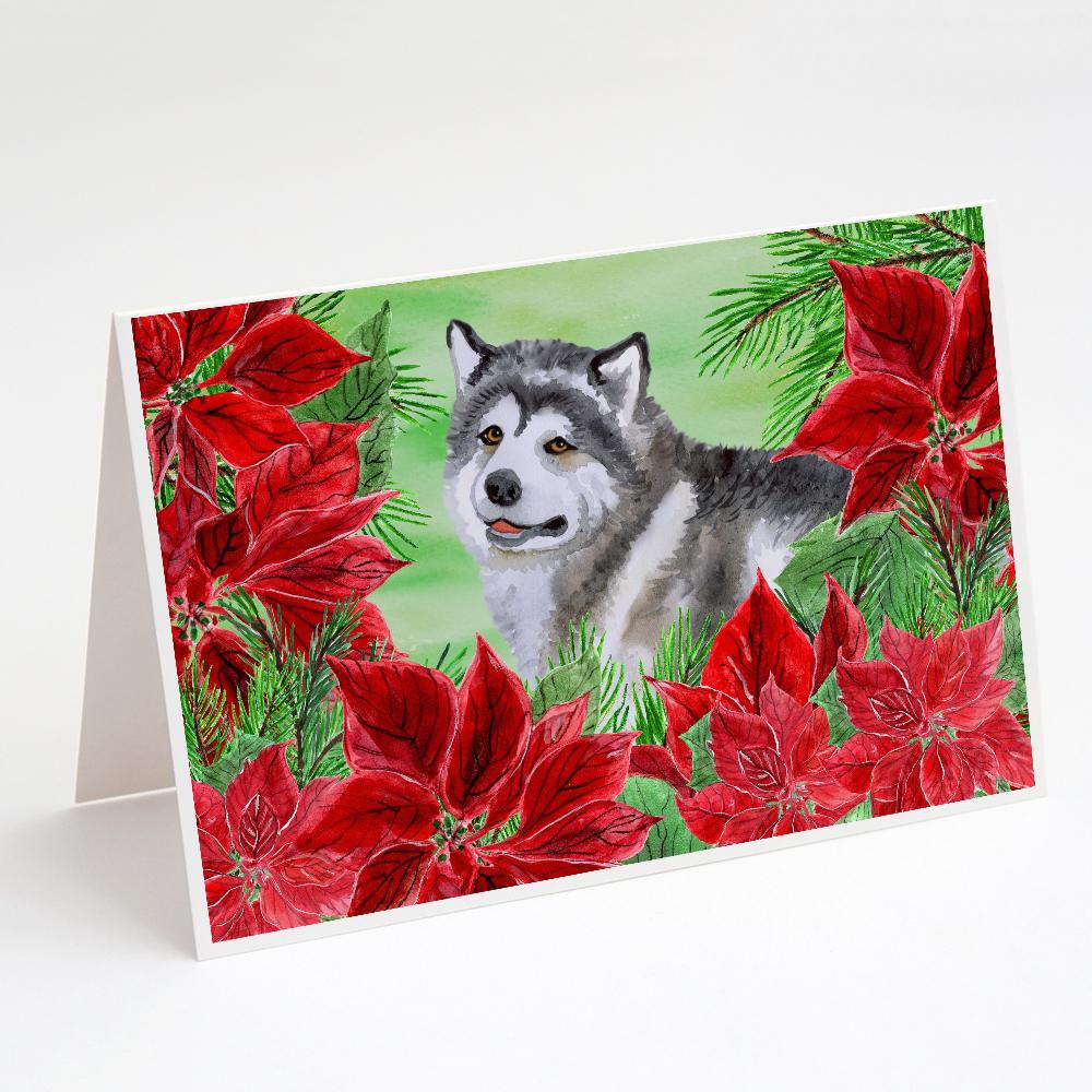 Buy this Alaskan Malamute Poinsettas Greeting Cards and Envelopes Pack of 8