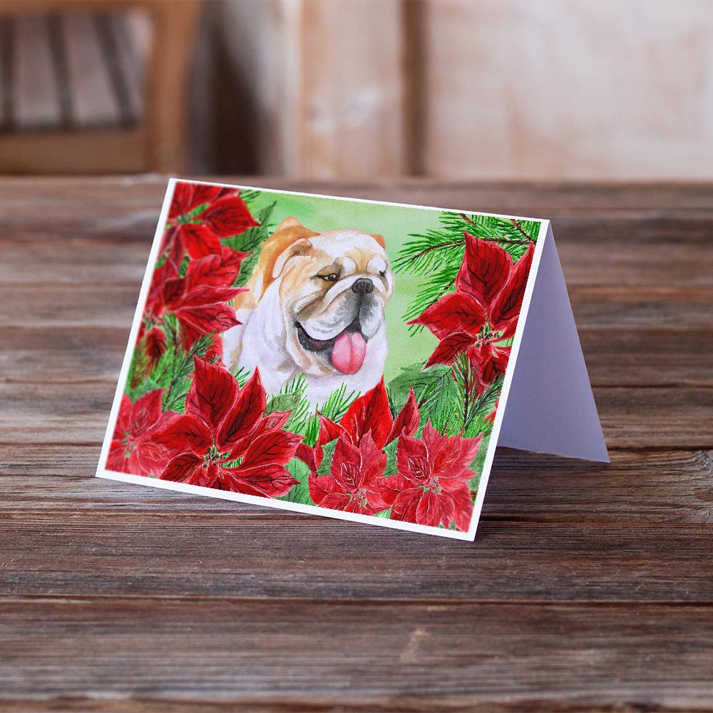 English Bulldog Poinsettas Greeting Cards and Envelopes Pack of 8 - the-store.com