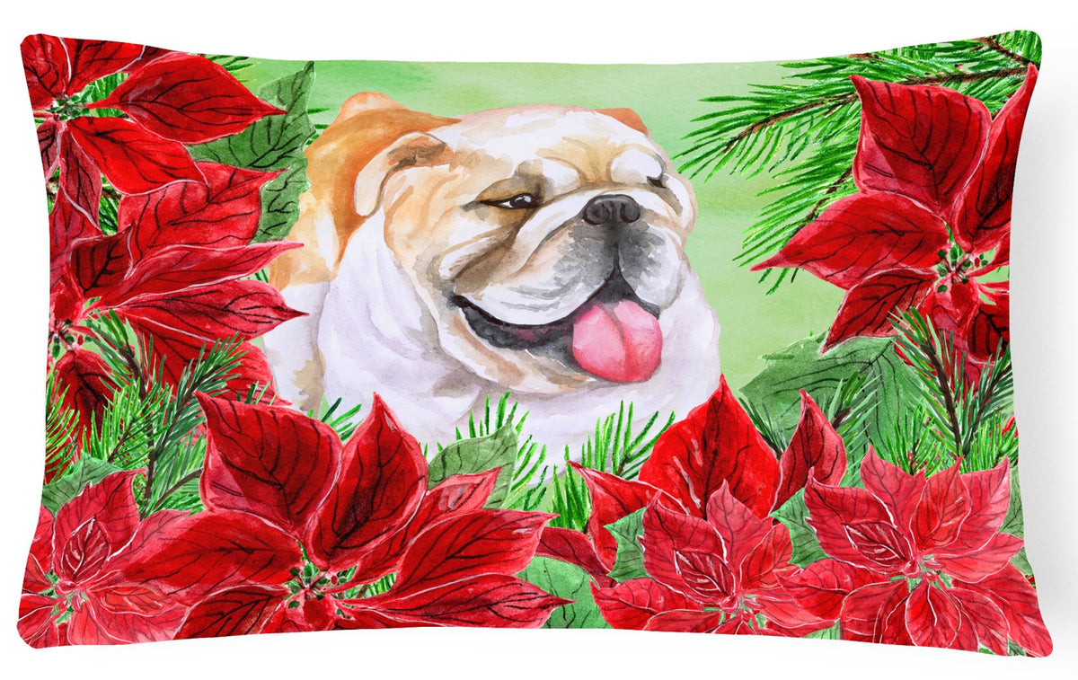 English Bulldog Poinsettas Canvas Fabric Decorative Pillow CK1288PW1216 by Caroline&#39;s Treasures