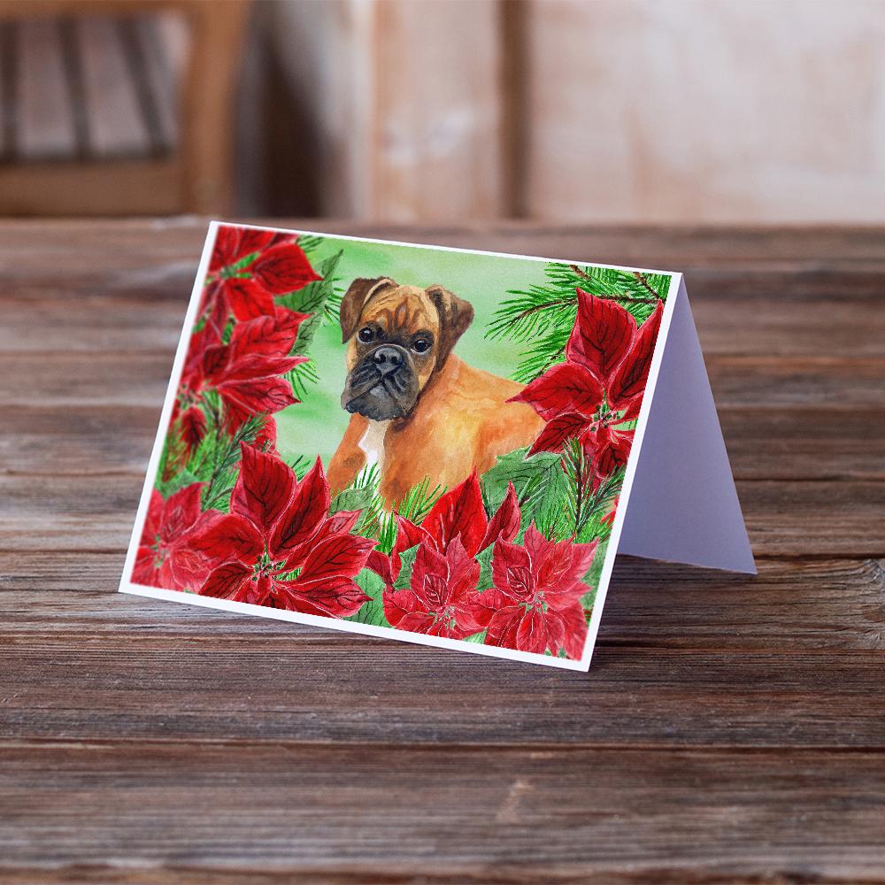 German Boxer Poinsettas Greeting Cards and Envelopes Pack of 8 - the-store.com