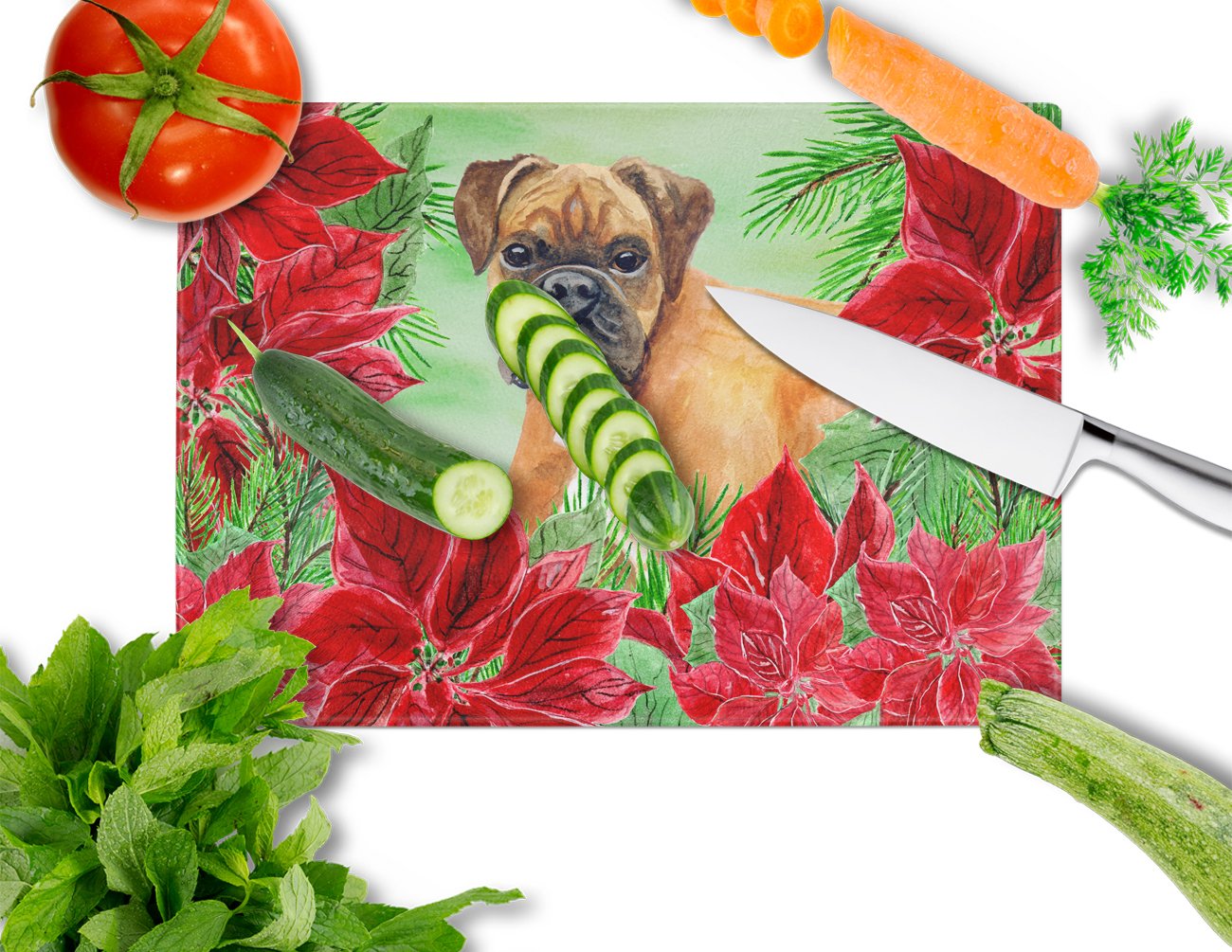 German Boxer Poinsettas Glass Cutting Board Large CK1289LCB by Caroline's Treasures