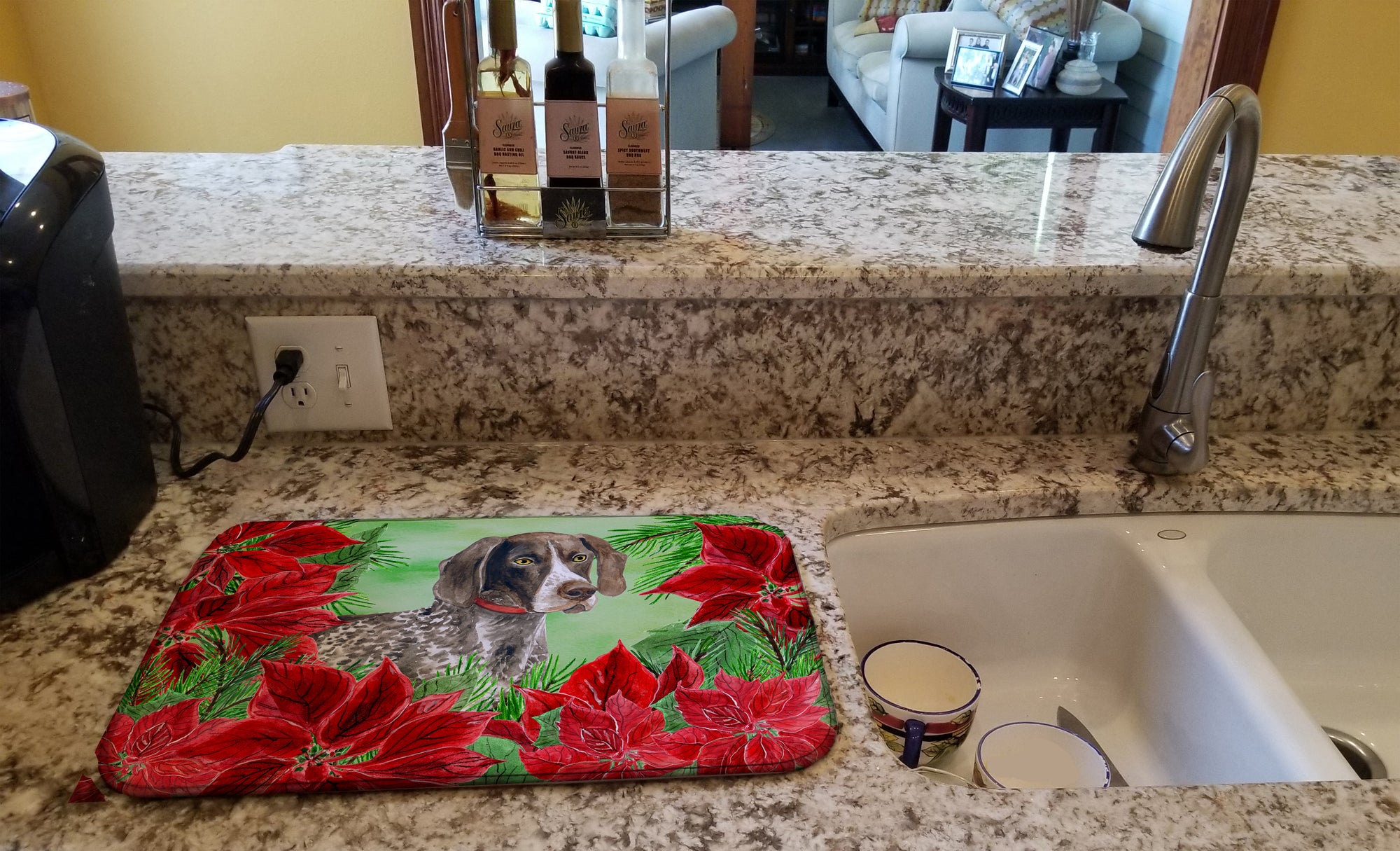 German Shorthaired Pointer Poinsettas Dish Drying Mat CK1290DDM  the-store.com.