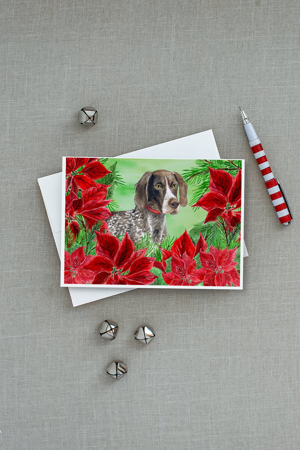 German Shorthaired Pointer Poinsettas Greeting Cards and Envelopes Pack of 8 - the-store.com