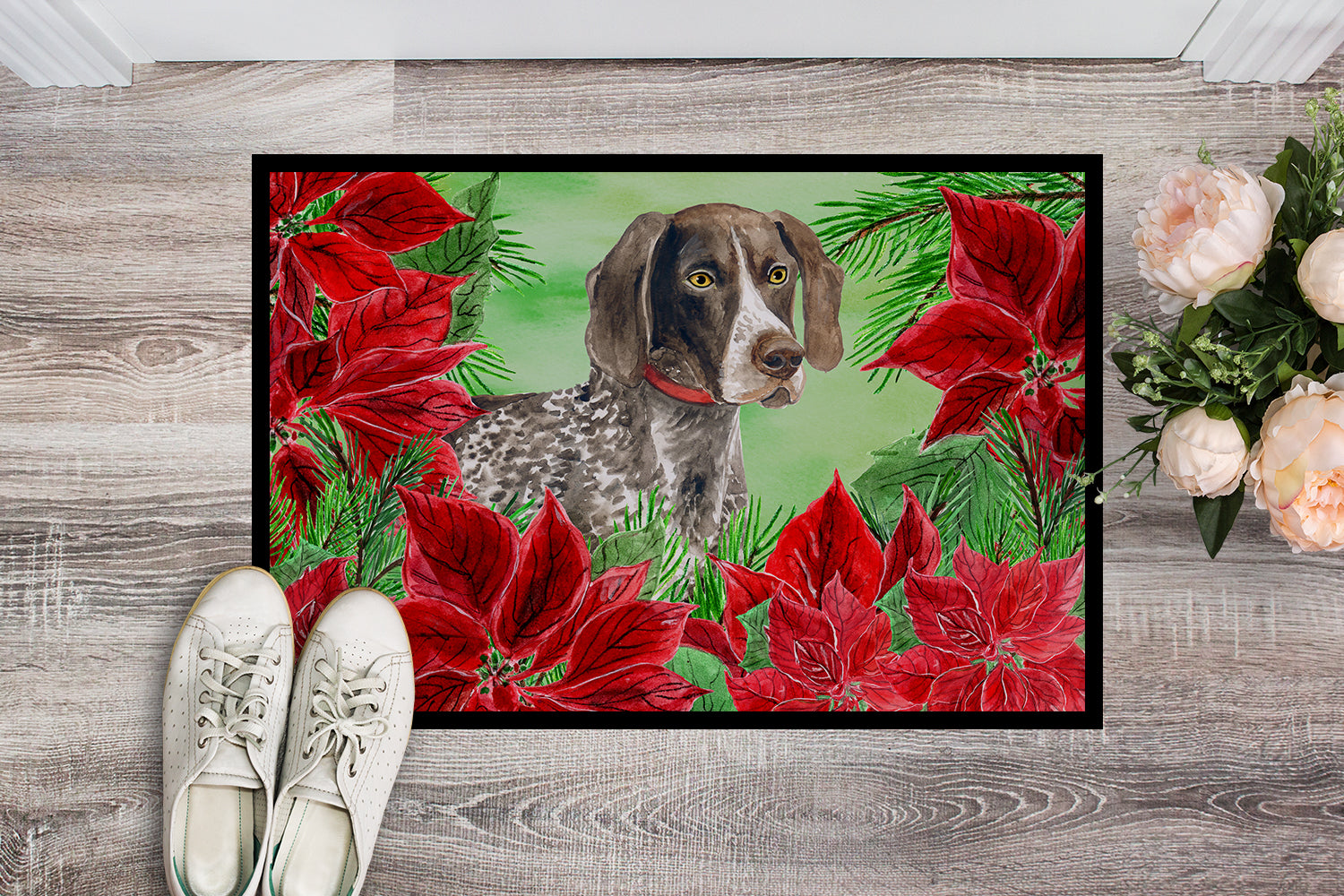 German Shorthaired Pointer Poinsettas Indoor or Outdoor Mat 18x27 CK1290MAT - the-store.com