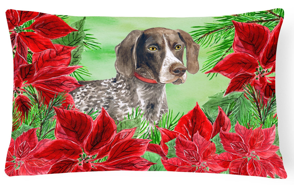 German Shorthaired Pointer Poinsettas Canvas Fabric Decorative Pillow CK1290PW1216 by Caroline&#39;s Treasures