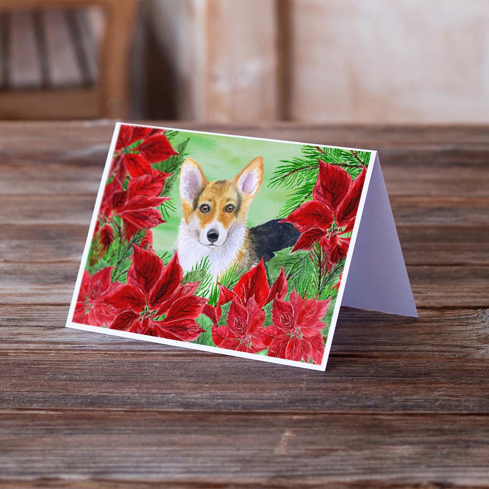 Pembroke Corgi Poinsettas Greeting Cards and Envelopes Pack of 8 - the-store.com
