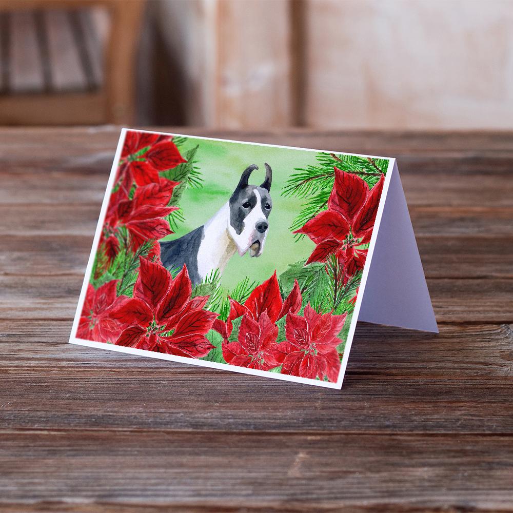 Caroline's Treasures Harlequin Great Dane Poinsettas Greeting Cards - Blank Note Cards – 8-Pack of Artist-Designed Cards with Envelopes