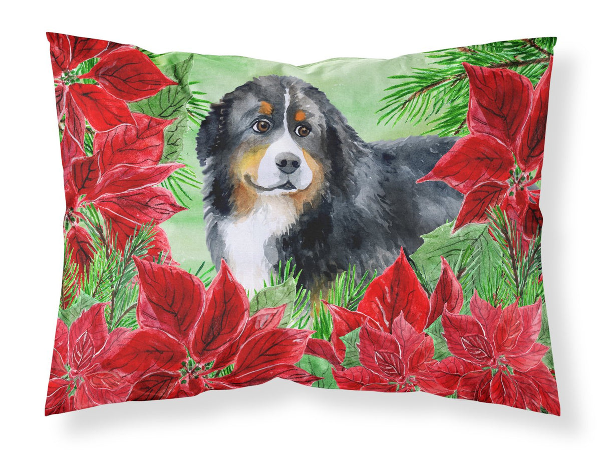Bernese Mountain Dog Poinsettas Fabric Standard Pillowcase CK1294PILLOWCASE by Caroline&#39;s Treasures