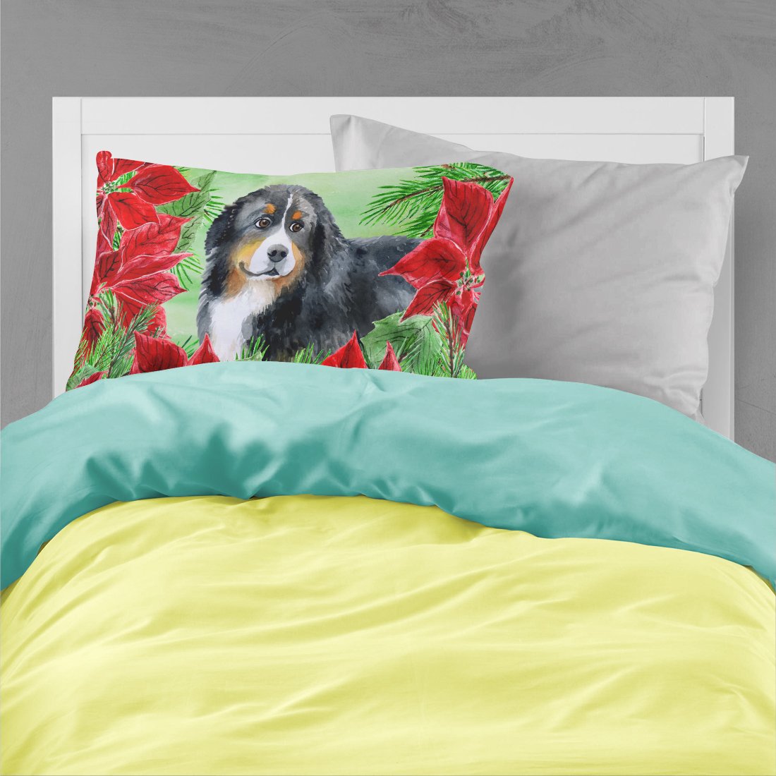 Bernese Mountain Dog Poinsettas Fabric Standard Pillowcase CK1294PILLOWCASE by Caroline's Treasures